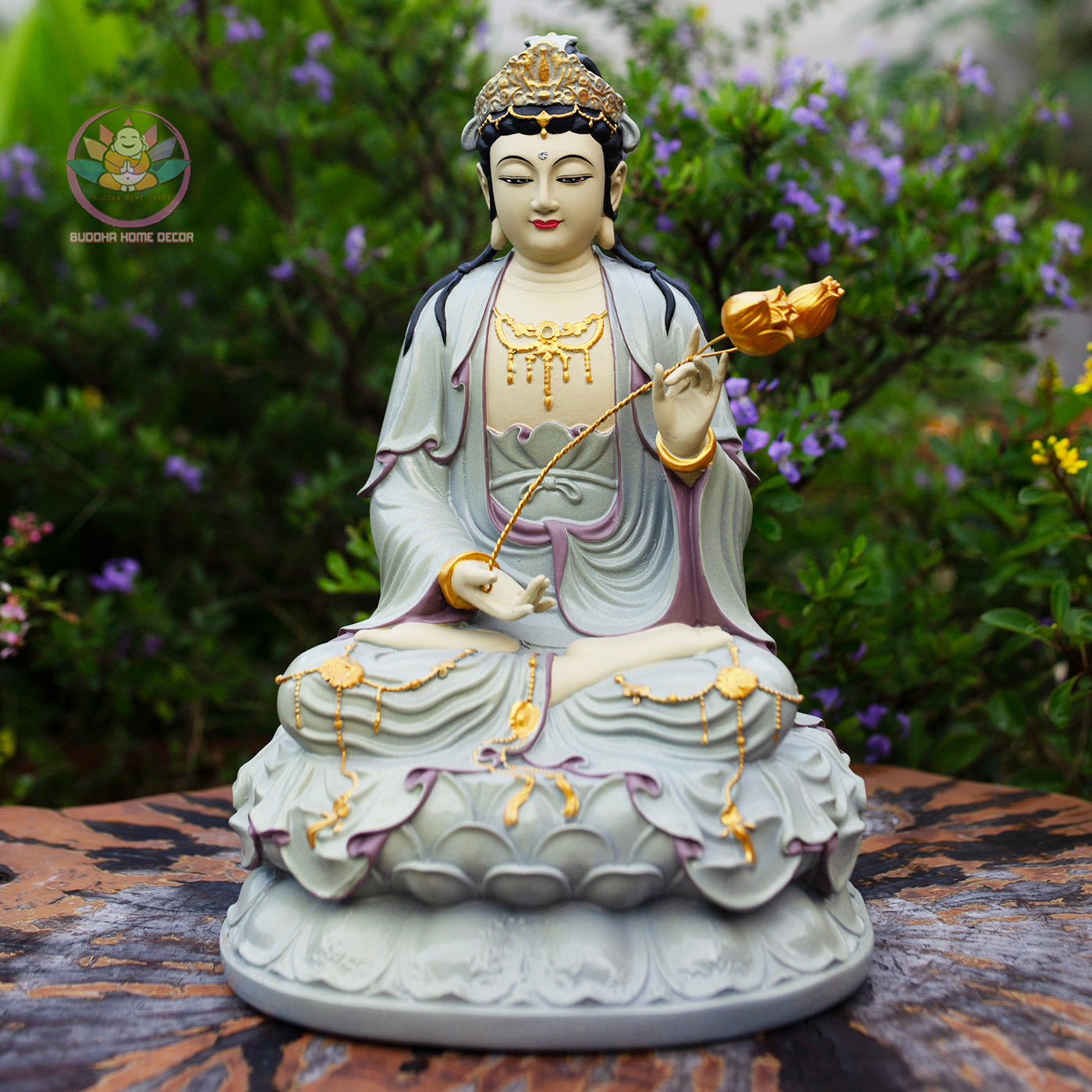 Amitabha Buddha Statue Set 11.8" | Composite Resin and Stone Powder | Buddhist Altar Decor