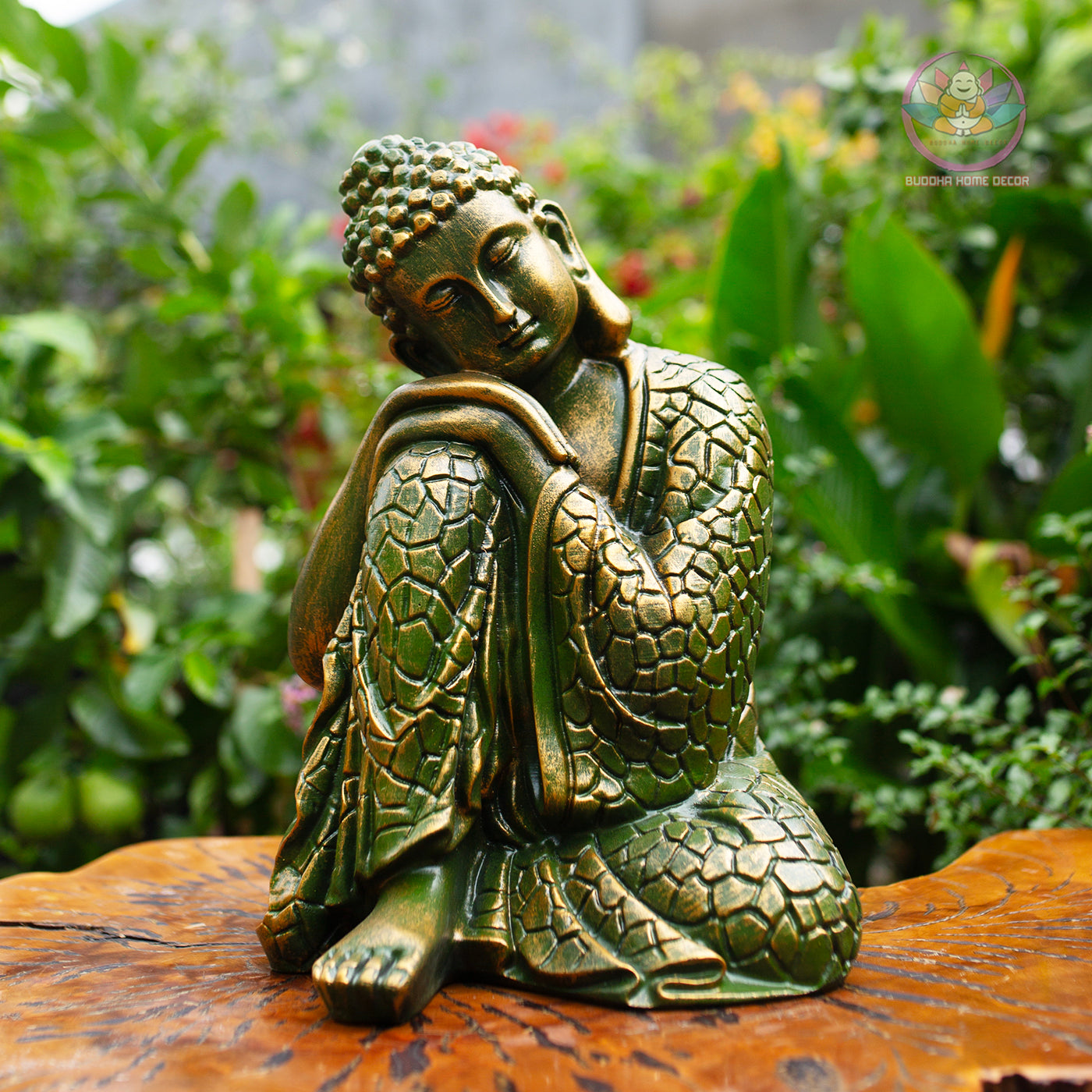 Resting Buddha Statue – Silver Finish Resin Sculpture – Zen Meditation Decor, Mindfulness Gift, Buddhist Home Altar Ornament - 13.4 inches