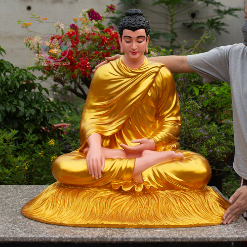 33.4" Golden Shakyamuni Buddha Statue – Handmade Meditation Buddha Home Decor