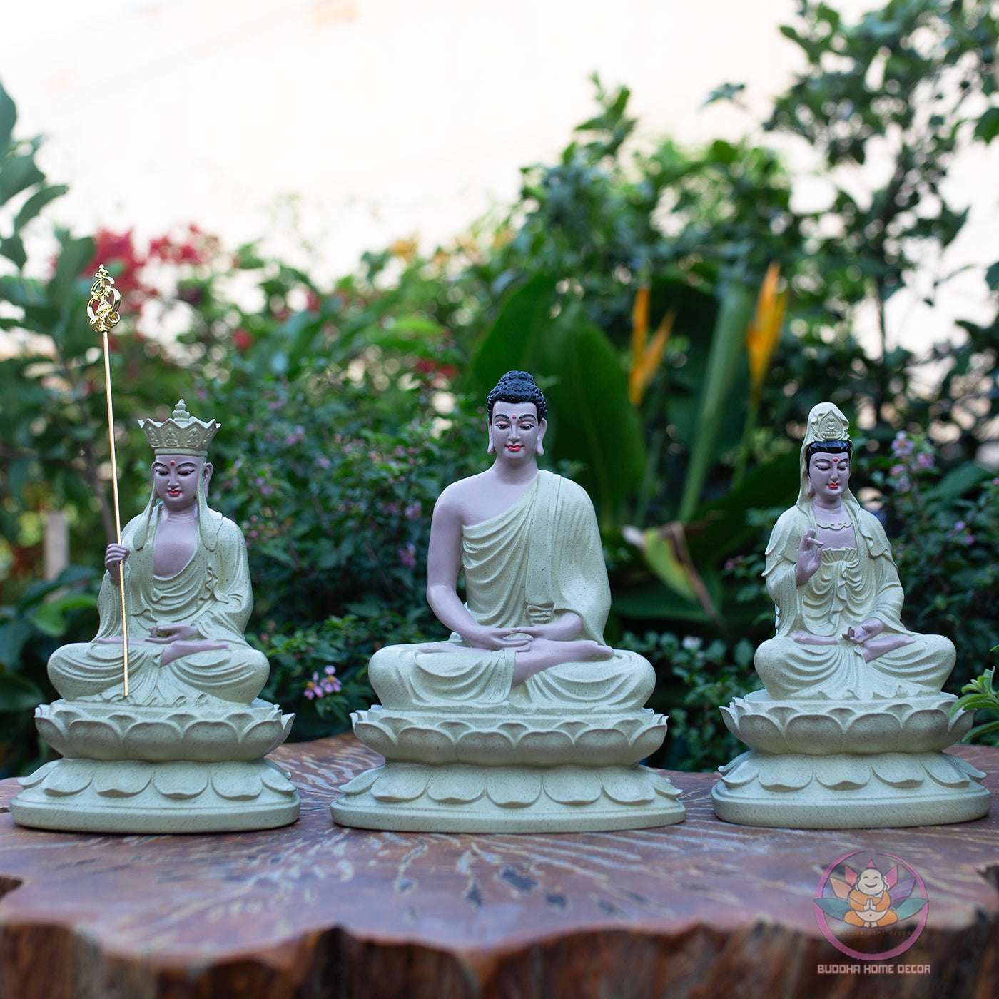 Buddha Statue Set – Ksitigarbha, Shakyamuni, Guanyin – Resin Sculpture Zen Decor, Buddhist Altar, Meditation, Spiritual Gift