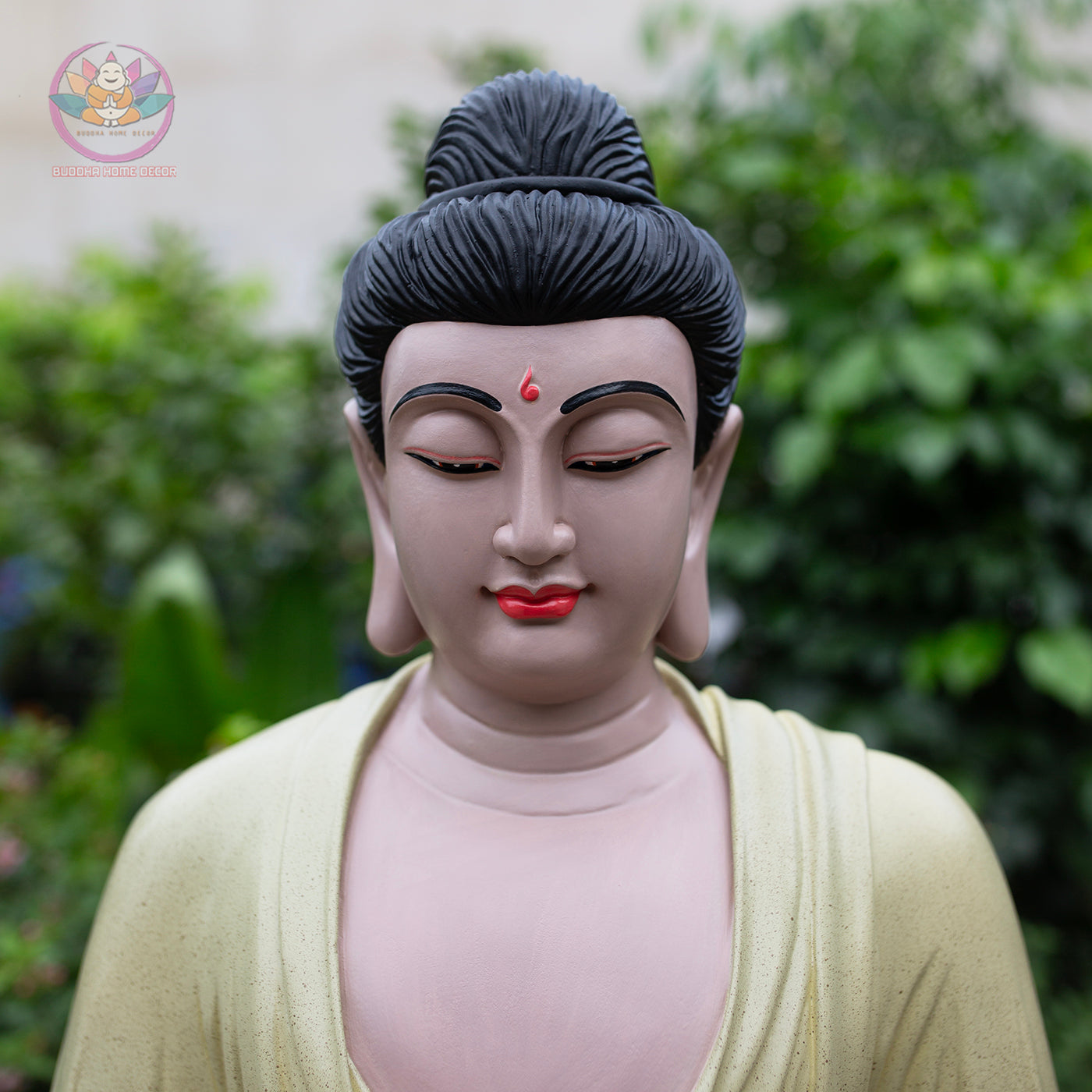 Ivory Yellow Buddha Statue – 21.7" (55cm) Shakyamuni in Meditation | Matte Resin Finish | Handcrafted Vietnamese Buddhist Sculpture