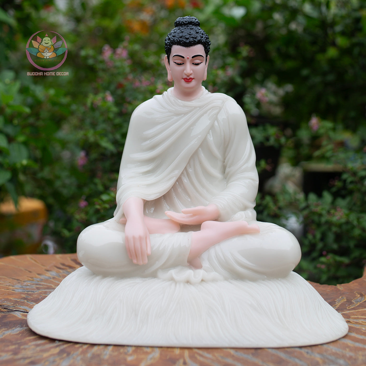 Shakyamuni Buddha Statue 11.8" – Glossy White Resin Meditation Figurine, Seated Buddhist Sculpture for Zen Home Altar, Yoga Studio Decor