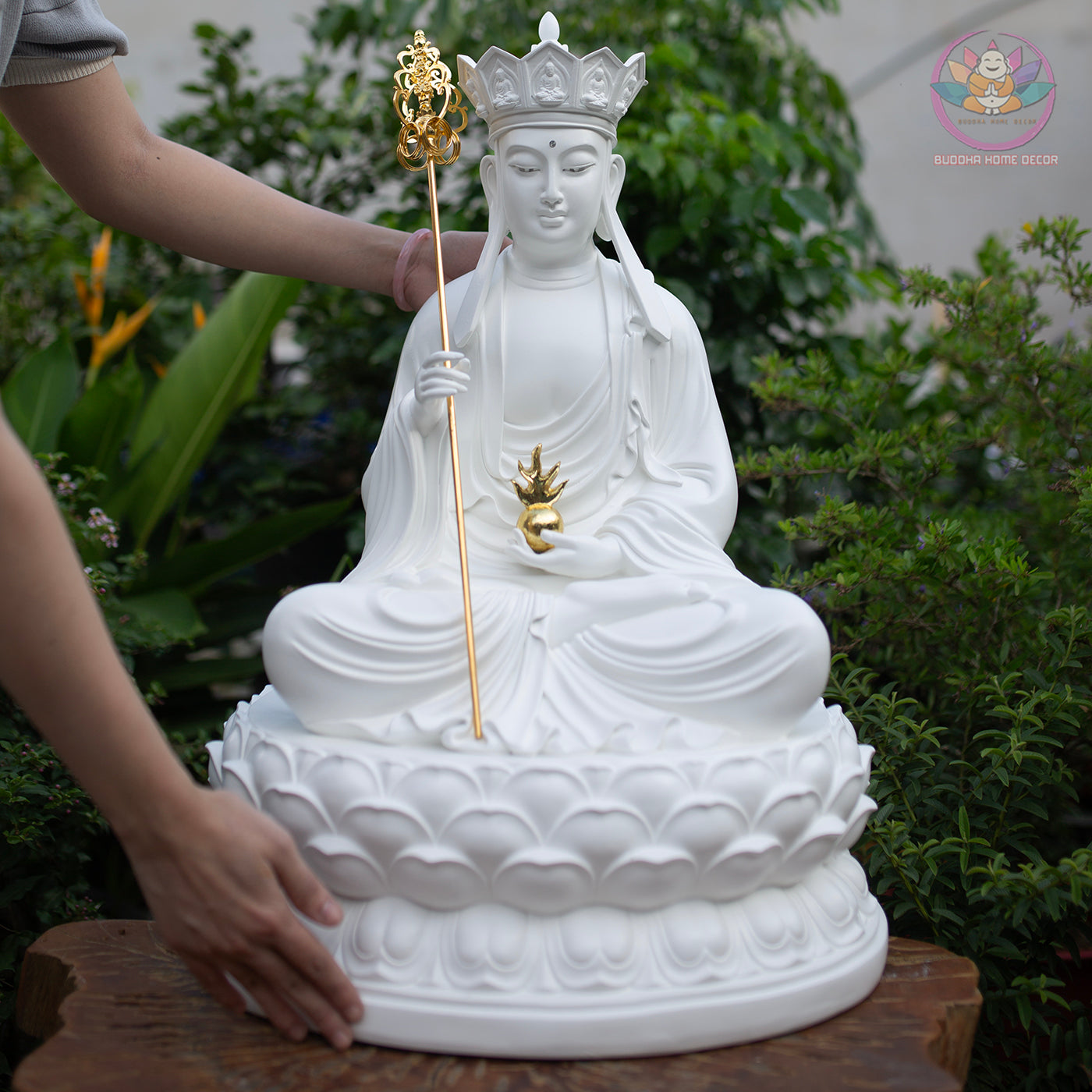 Ksitigarbha Bodhisattva Statue 25.6" – Large White Composite Jizo Buddhist Sculpture, Zen Altar Temple Decor