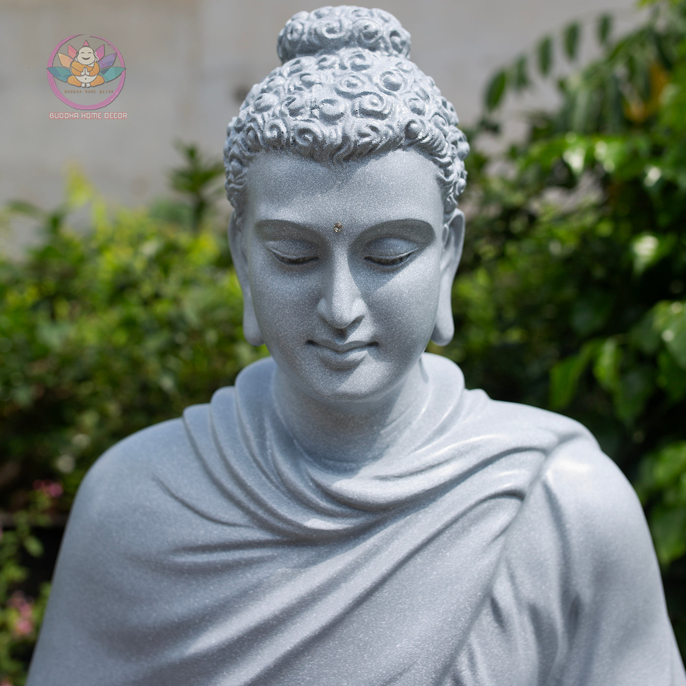 Shakyamuni Buddha Statue – Large Grey Stone Finish Seated Buddha Meditation Sculpture 29.5"