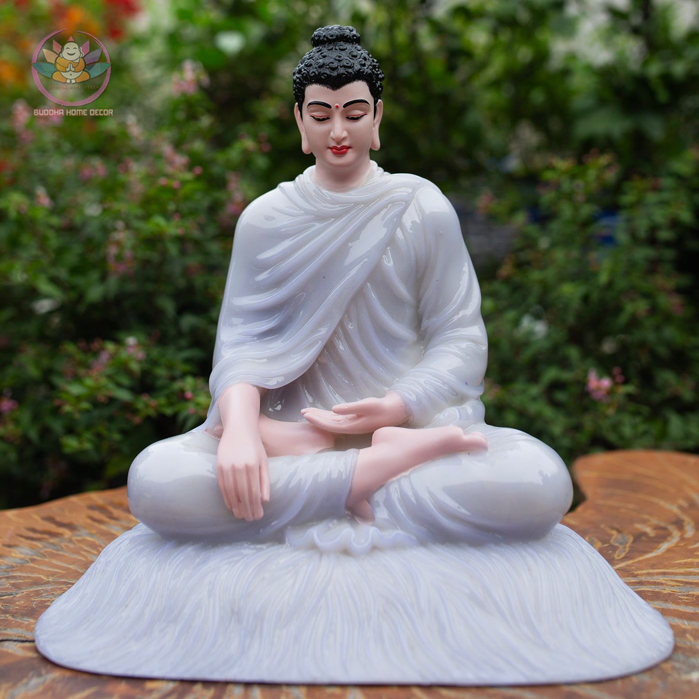 11.8" Shakyamuni Buddha Statue – Glossy Lilac Resin Meditation Figurine, Seated Buddhist Sculpture for Zen Home Altar, Yoga Studio Decor