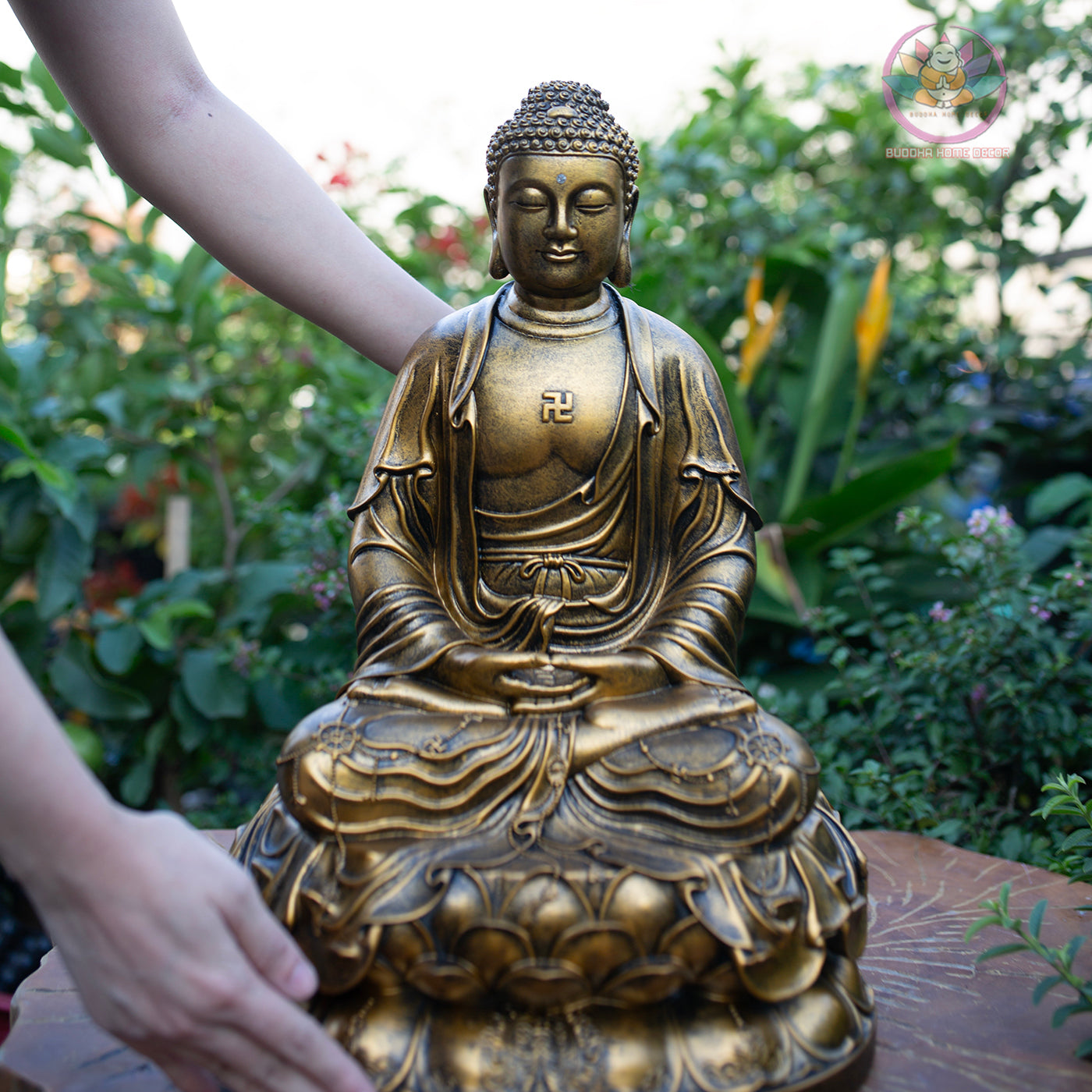 Amitabha Buddha Statue – Antique Bronze Resin Sculpture – Large Zen Meditation Decor, Buddhist Altar Ornament, Spiritual Gift