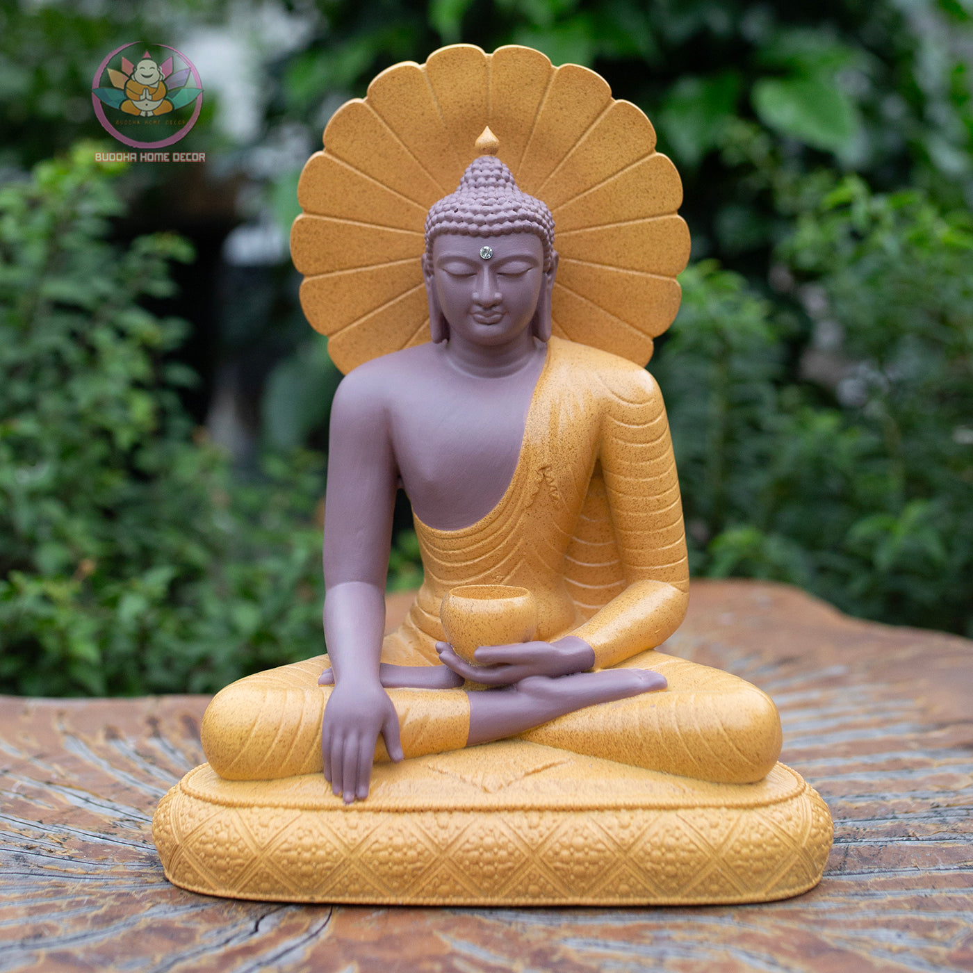 Jade Buddha Statue 9.4" – Resin & Stone Powder Seated Buddha with Halo