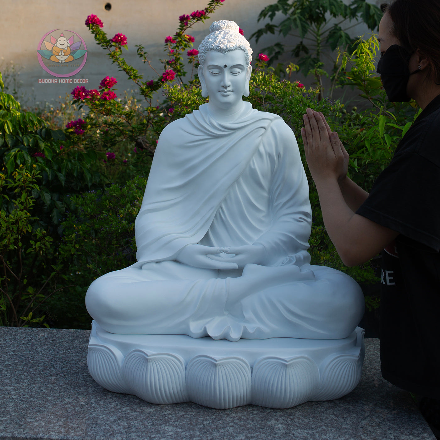 Shakyamuni Buddha Meditation Statue White Robe, Large Buddha Sculpture, Zen Decor, Buddhist Altar Statue, Spiritual Home Decor Gift