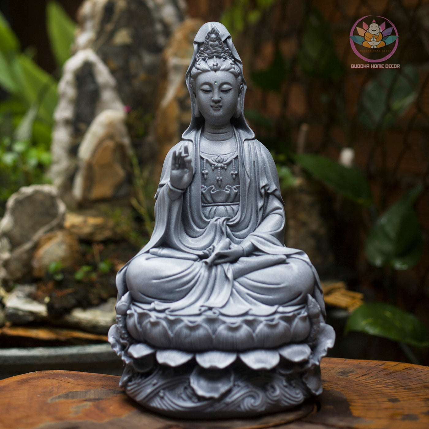 Gray Guanyin Statue 11.8” | Kuan Yin Goddess of Mercy Figurine | Resin Sculpture for Altar, Zen Home, Meditation, Spiritual Gift