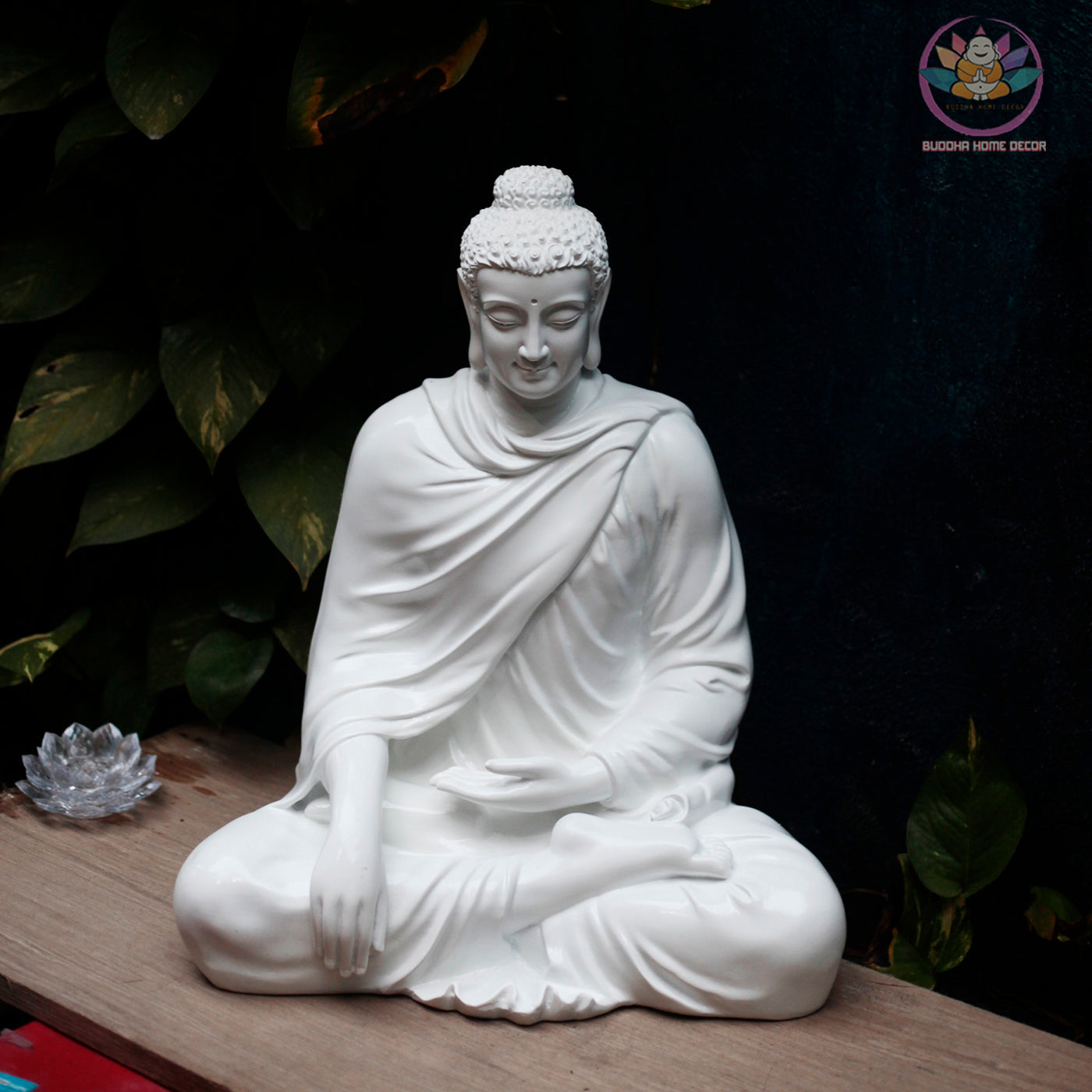 Blue-Grey Buddha Statue – 19.7" (50cm) Shakyamuni in Meditation | Satin Resin Finish | Handcrafted Buddhist Decor from Vietnam
