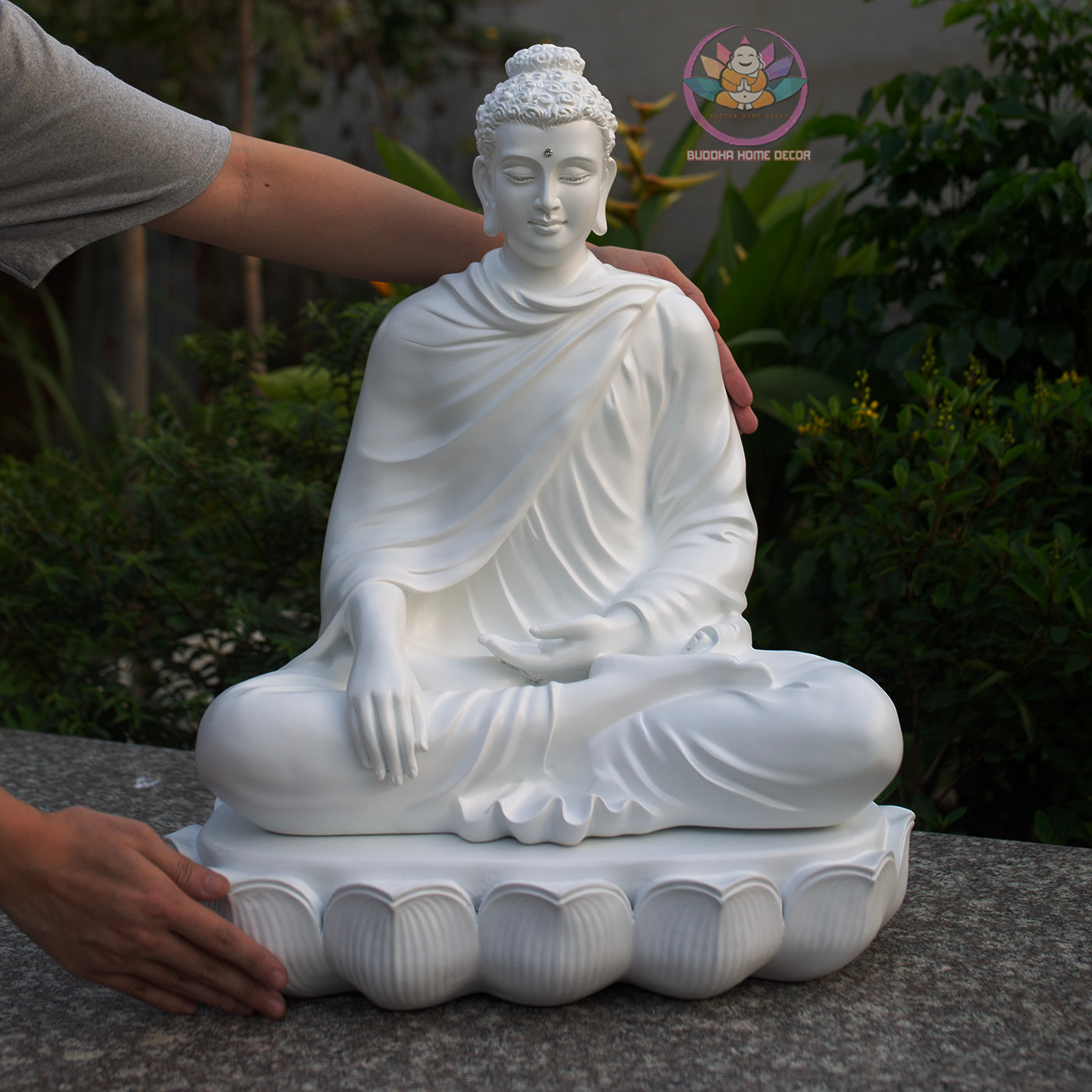 Large White Shakyamuni Buddha Statue – Handmade Lotus Base Meditation Decor