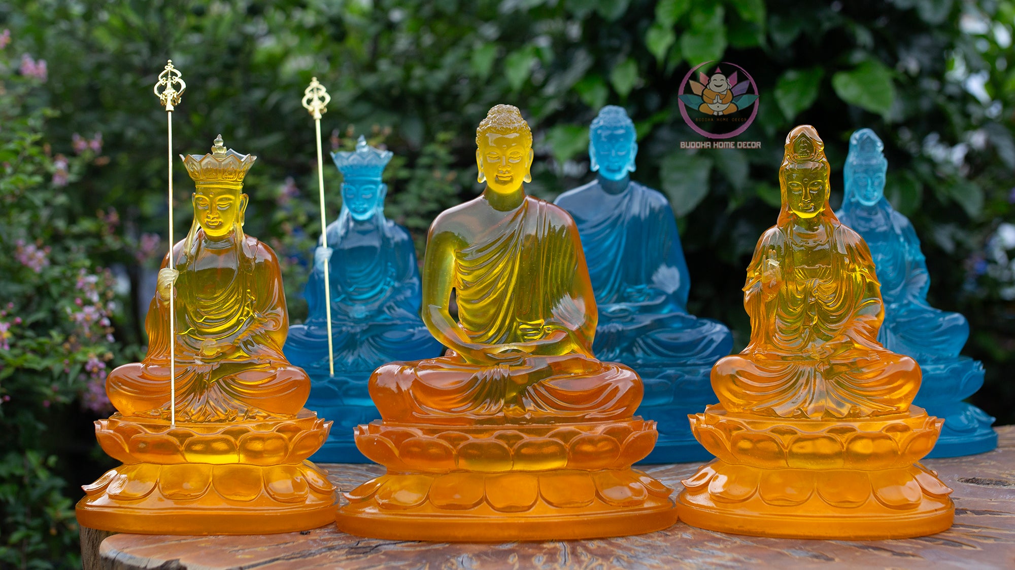 Resin Buddha Statue Set – 30cm Guanyin & Ksitigarbha, 32cm Shakyamuni Buddha | Faux Liuli Finish