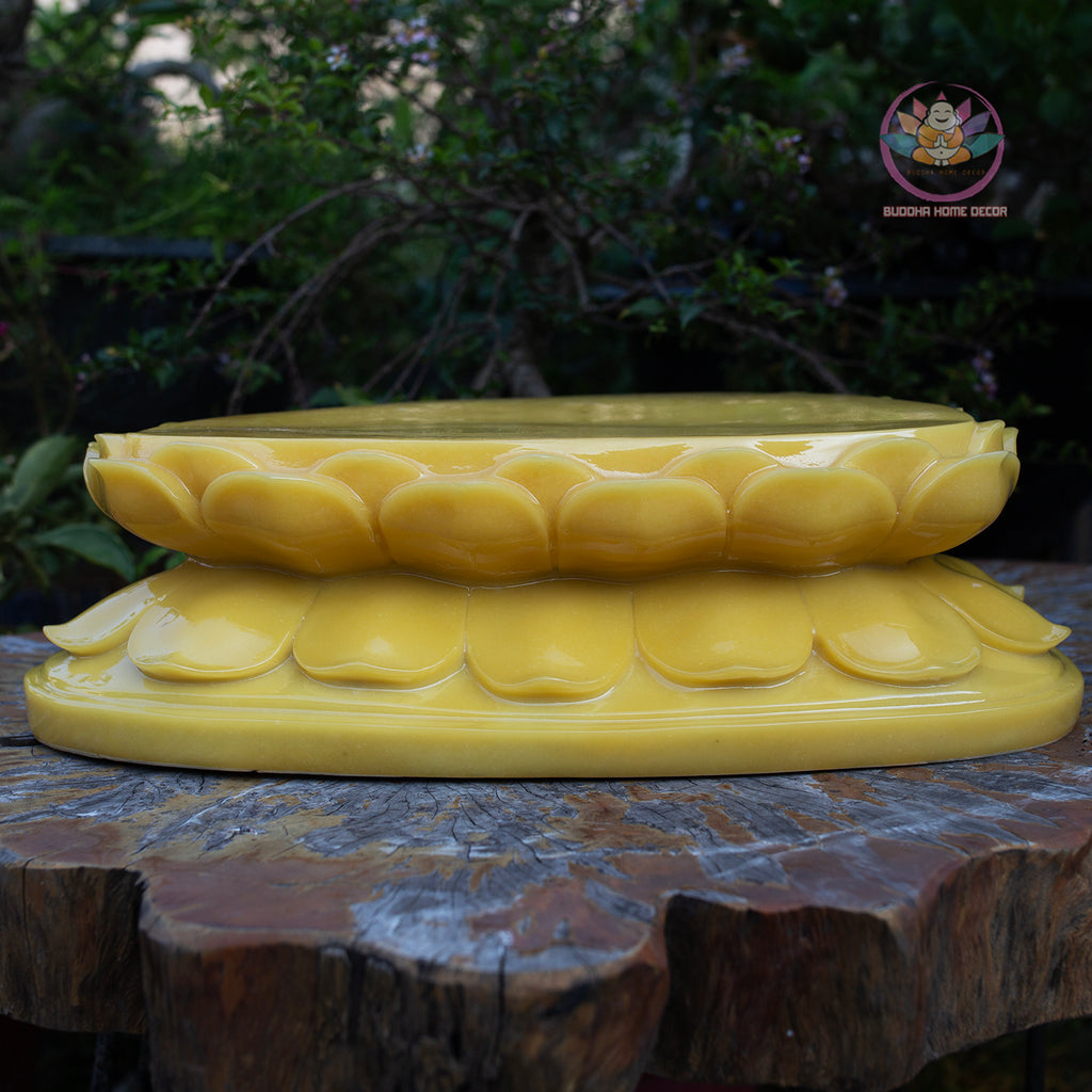 Shakyamuni Buddha Statue on 2-Layer Lotus Base – 50cm | Yellow Quartz Finish | Meditation Buddha | Spiritual Home Decor