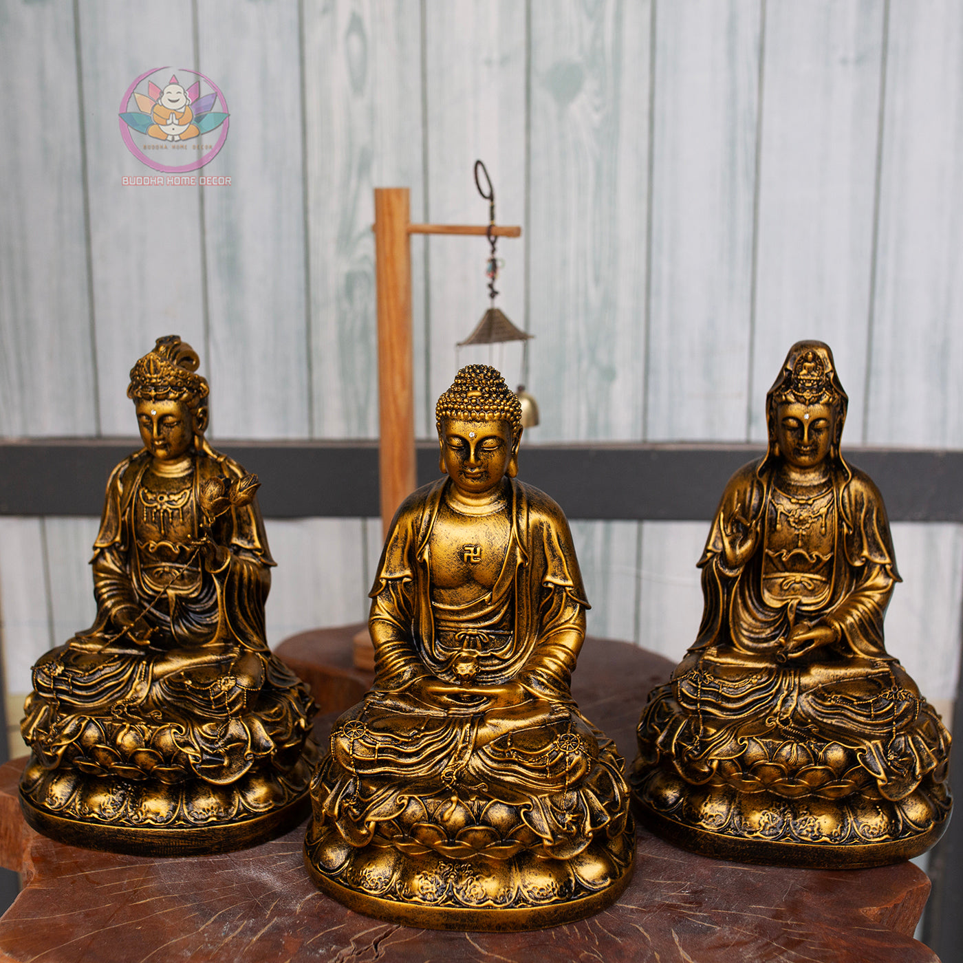 Amitabha Buddha and Bodhisattva Statue Set – Composite Seated Buddha with Avalokiteshvara & Mahasthamaprapta