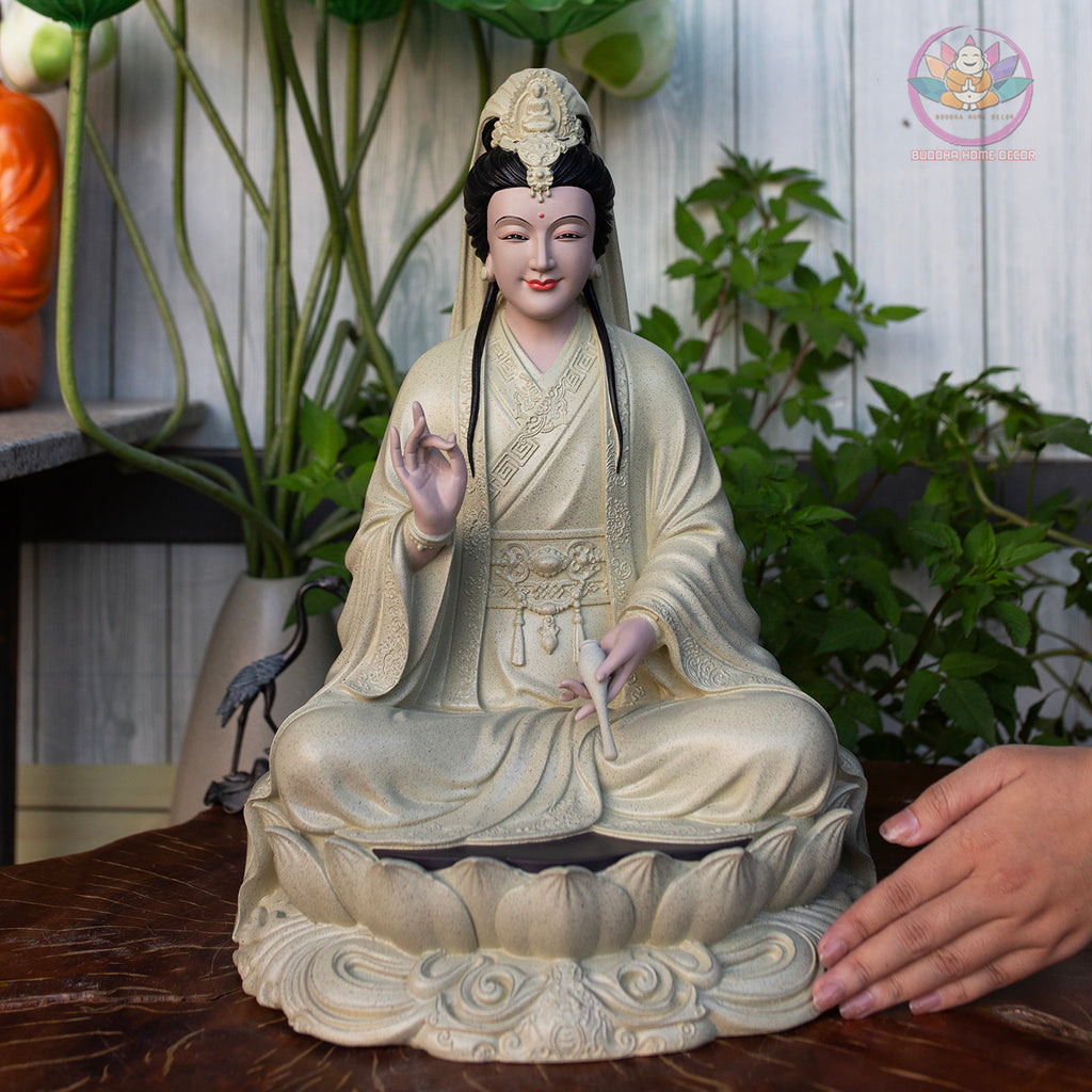 Large Guanyin Statue 15.7” | Kuan Yin Goddess of Mercy Figurine | Resin Sculpture for Altar, Zen Home, Meditation, Spiritual Gift