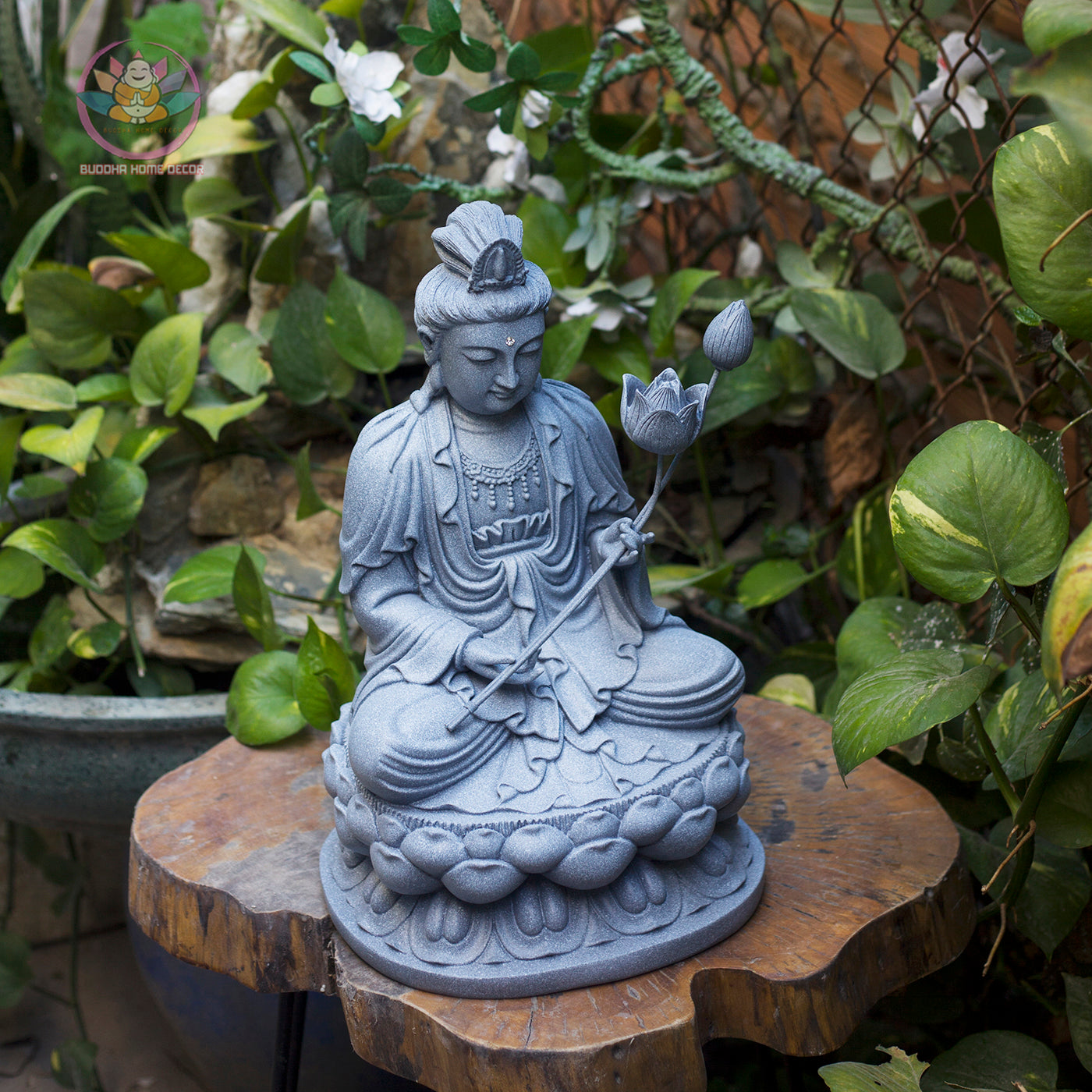 Mahasthamaprapta Bodhisattva Statue – Composite Gray Stone Finish, Seishi Buddhist Sculpture
