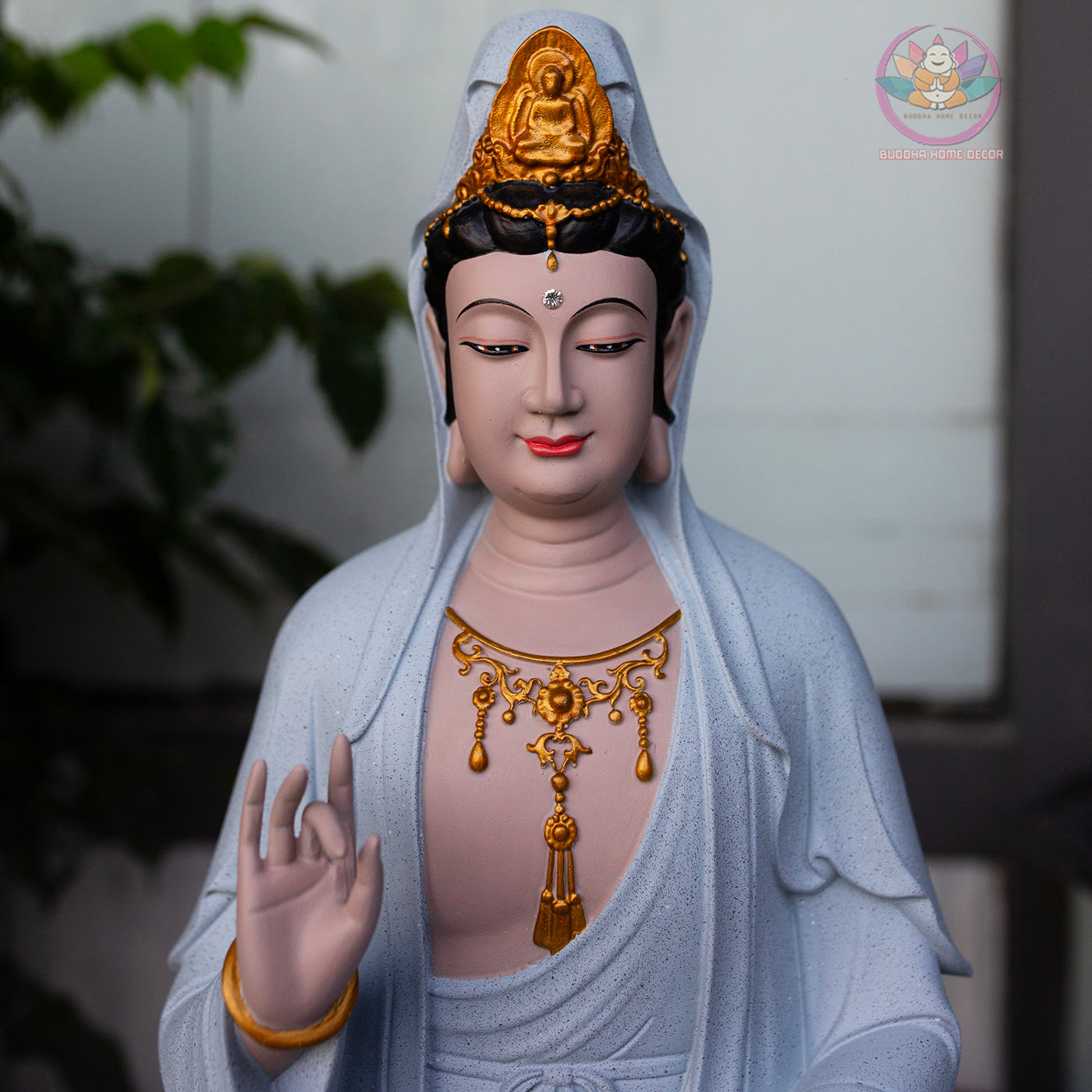 Guanyin Bodhisattva Statue 17.7" – Large Resin Kwan Yin Sitting on Rock Pedestal, Goddess of Mercy Sculpture, Zen Buddhist Altar Decor