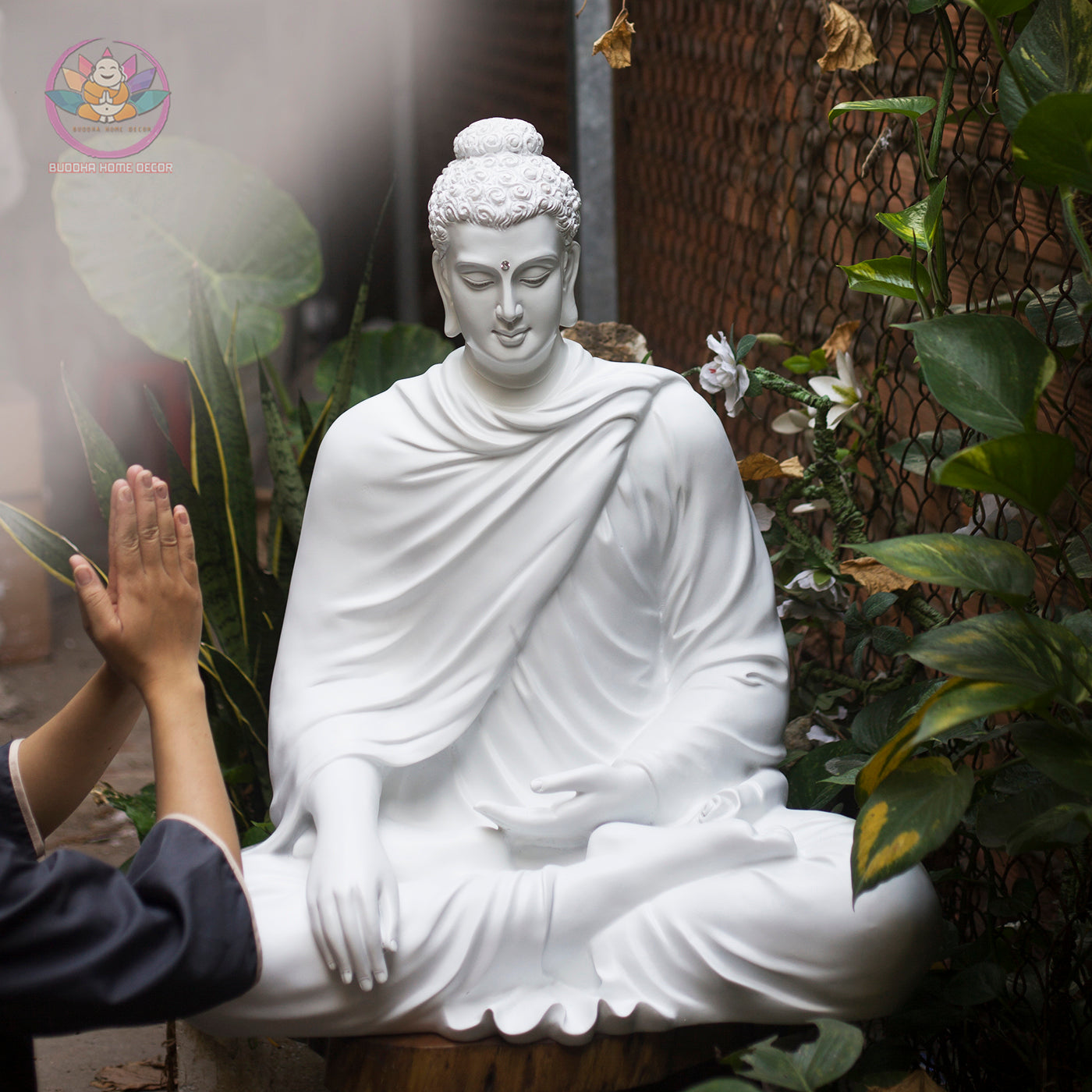 Shakyamuni Buddha Statue 29.5" – Large White Composite Seated Buddha Meditation Sculpture
