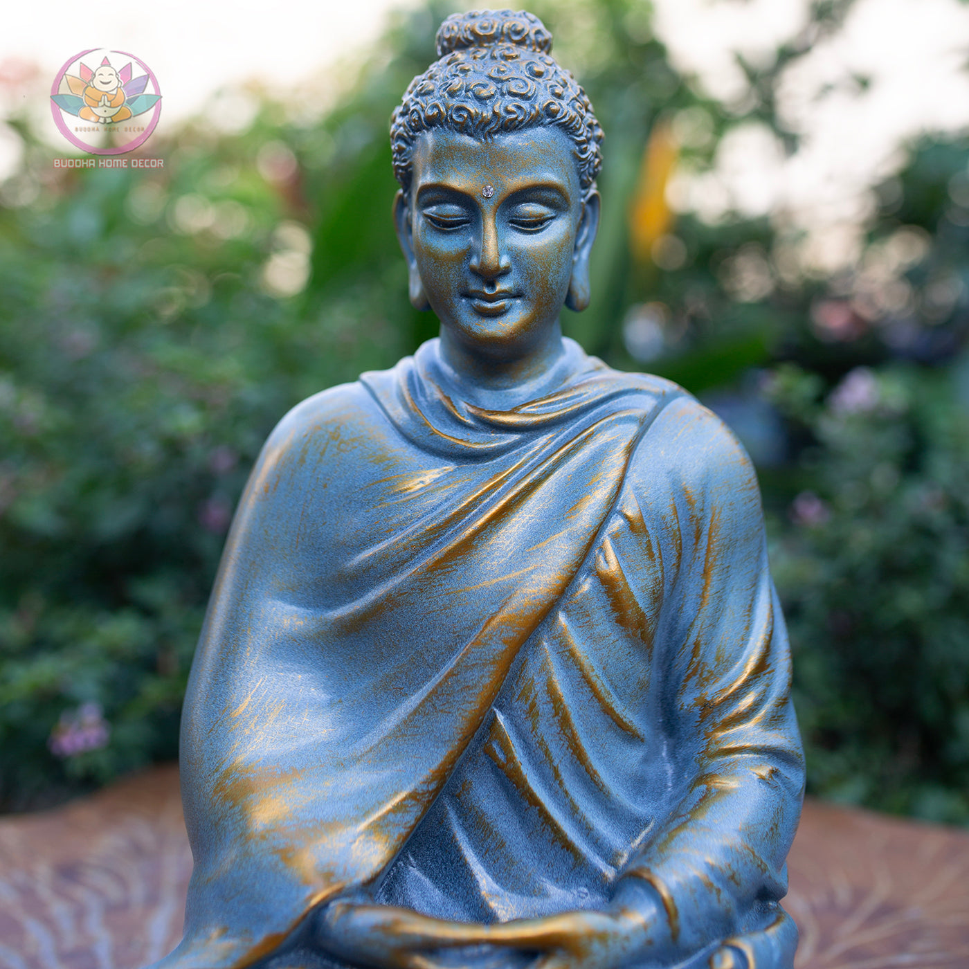 Large Blue Buddha Statue 13.8” | Meditating Buddha Figurine | Resin Sculpture for Altar, Zen Garden, Yoga Studio, Spiritual Gift