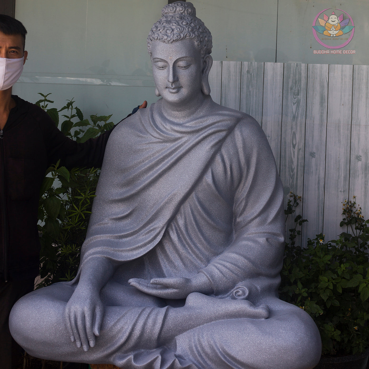Shakyamuni Buddha Statue 78" – Extra Large Composite Seated Buddha on Stone Base, Outdoor Garden Temple Sculpture