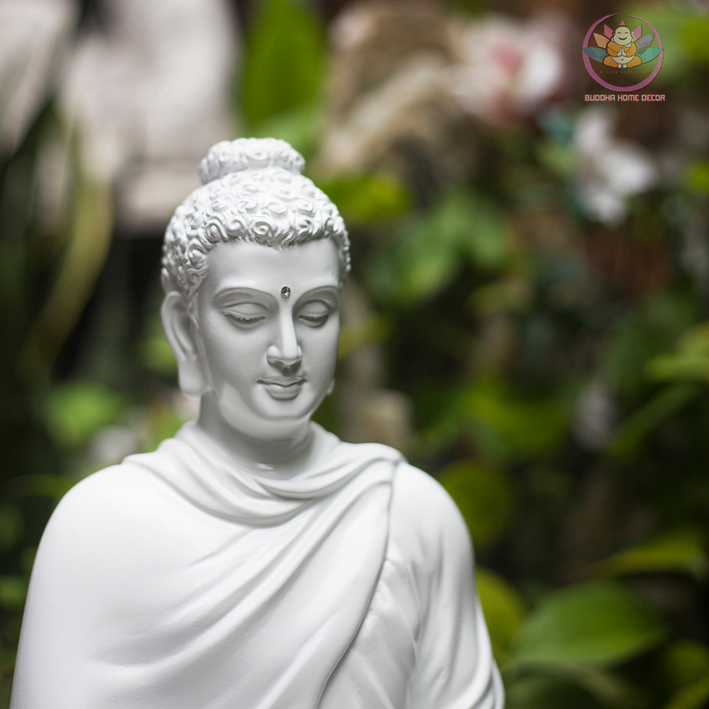 White Shakyamuni Buddha Statue – 13.7" Resin Sculpture | Minimalist Zen Decor for Altar, Meditation & Spiritual Gift