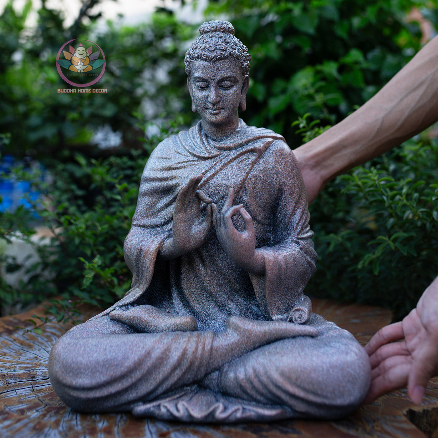 Shakyamuni Buddha Statue 14.5" | Composite Resin and Stone Powder | Granite Stone Finish | Turning the Wheel of Dharma Pose