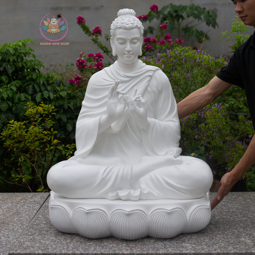 Large Shakyamuni Buddha Dharmachakra Statue, White Meditation Buddha Sculpture, Buddhist Altar Decor, Zen Home Statue, Spiritual Gift