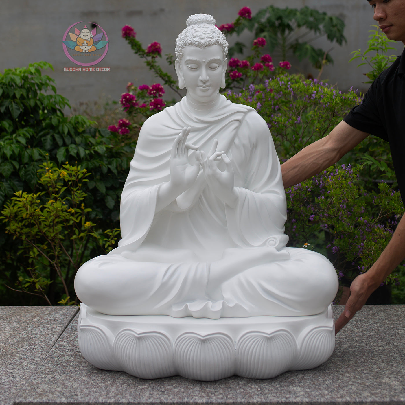 Large Shakyamuni Buddha Dharmachakra Statue, White Meditation Buddha Sculpture, Buddhist Altar Decor, Zen Home Statue, Spiritual Gift