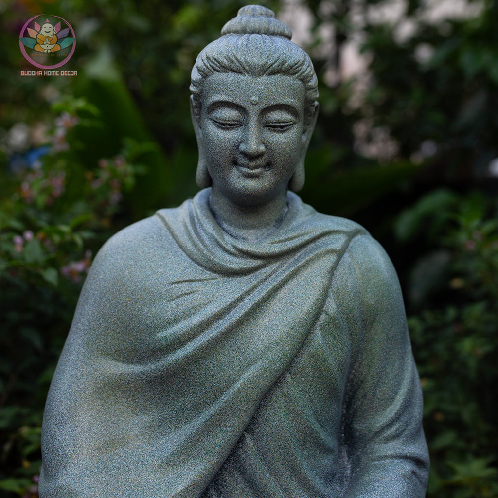 Granite-Style Buddha Statue – 13.8" (35cm) Meditation Pose | Stone-Look Resin Shakyamuni | Handcrafted Zen Decor from Vietnam