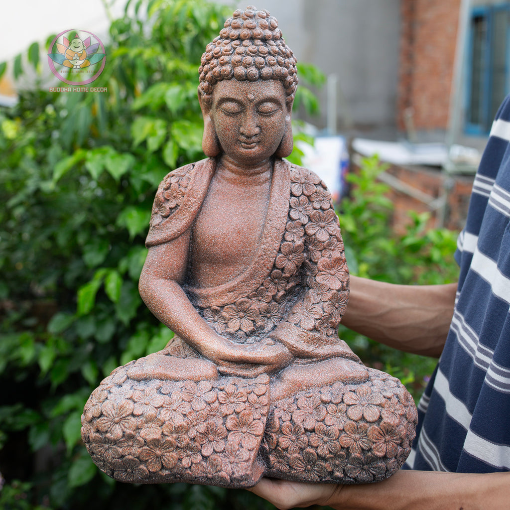 Floral Robe Seated Buddha 16.9" – Meditating Buddha Statue for Home & Garden Decor