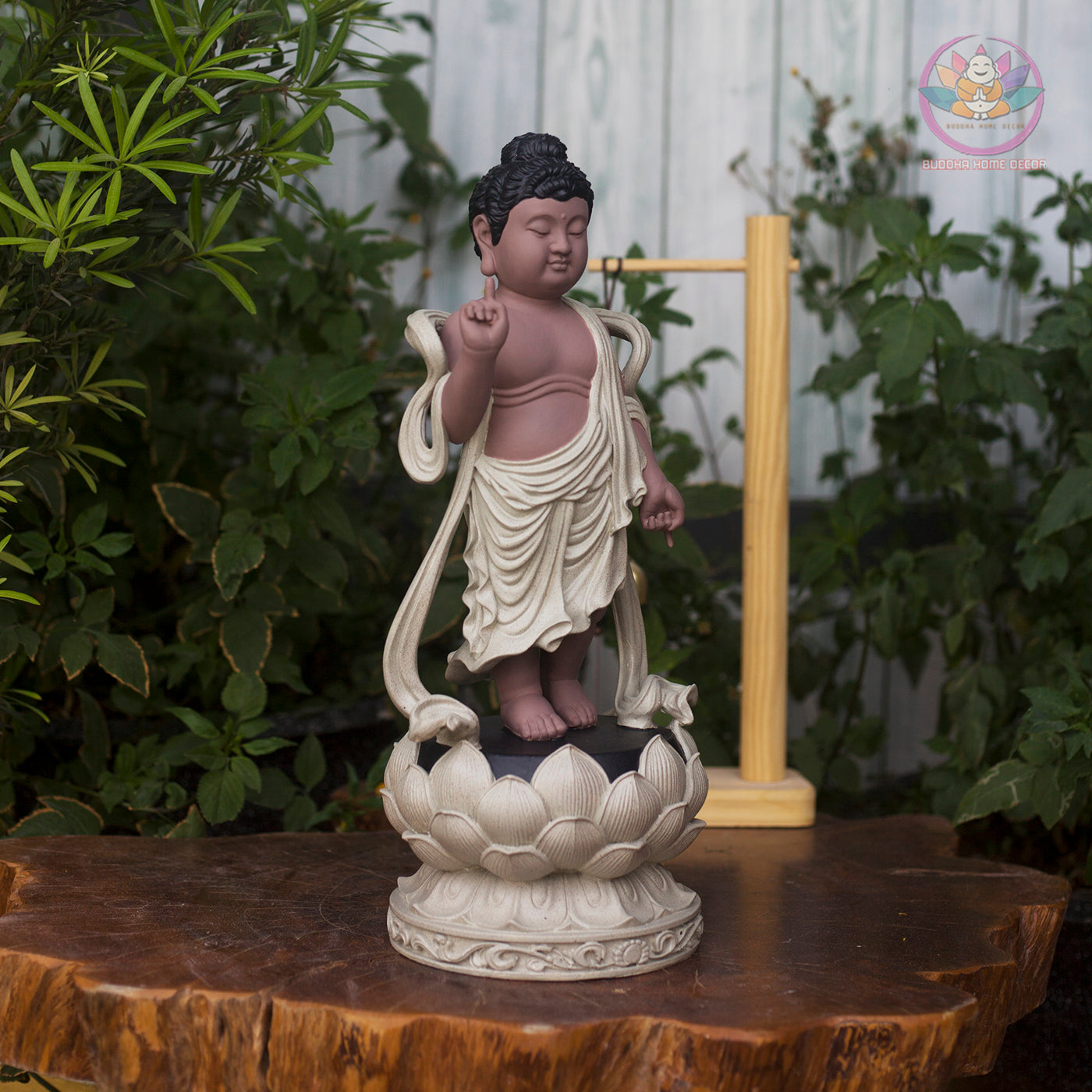 Baby Buddha Birth Statue – 15.7" Standing on Lotus | Resin Shakyamuni Nativity Sculpture | Vietnamese Buddhist Art
