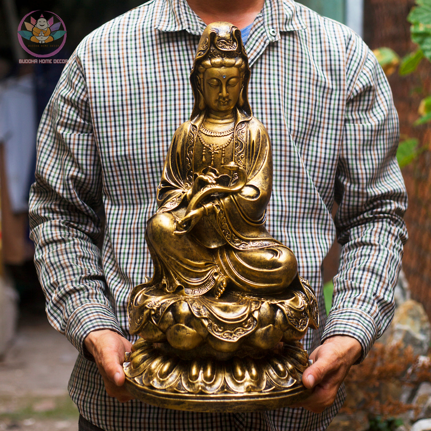 Bronze Guanyin Statue – 18.9" Resin Kwan Yin Bodhisattva Figurine – Zen Home Altar, Meditation Room, Spiritual Decor Gift