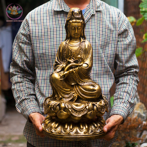 Bronze Guanyin Statue – 18.9" Resin Kwan Yin Bodhisattva Figurine – Zen Home Altar, Meditation Room, Spiritual Decor Gift