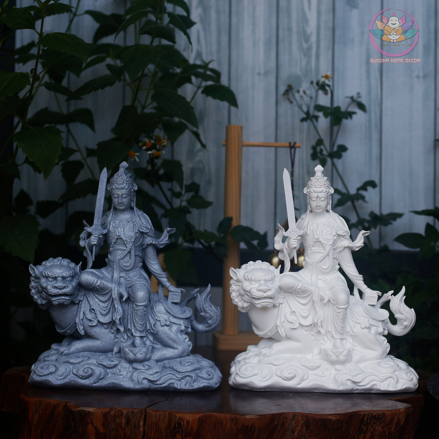 Manjushri & Samantabhadra Statue Set 11.8” | Buddhist Deity Figurines | Resin Sculpture for Altar, Zen Home, Meditation Decor