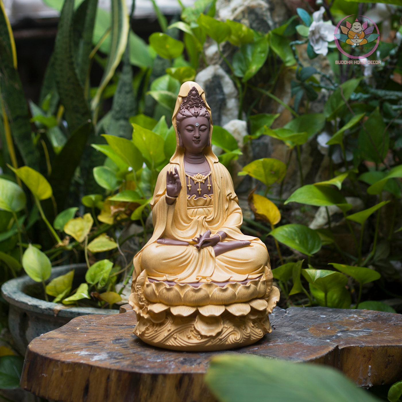 Matte Beige Guanyin Statue 11.8” | Kuan Yin Goddess of Mercy Figurine | Resin Sculpture for Altar, Zen Home, Meditation, Spiritual Gift