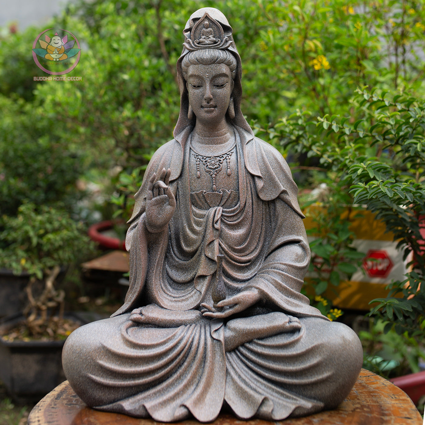Seated Quan Yin Statue 18.5" | Composite Resin and Stone Powder | White Finish Guan Yin Bodhisattva