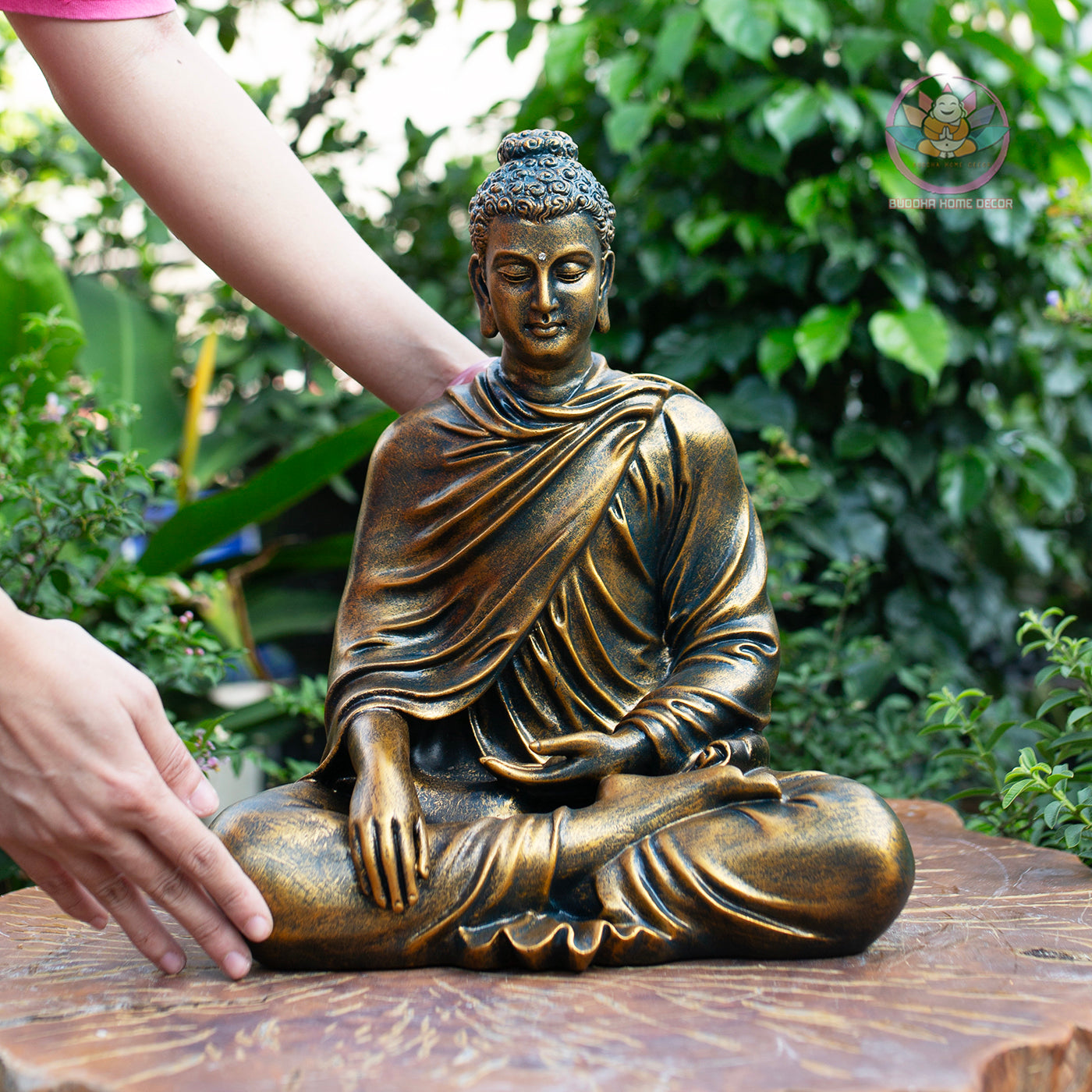 Bronze-Finish Buddha Statue – 14.6" Resin Shakyamuni Buddha Figurine – Zen Home Altar, Meditation Room, Asian Spiritual Decor Gift