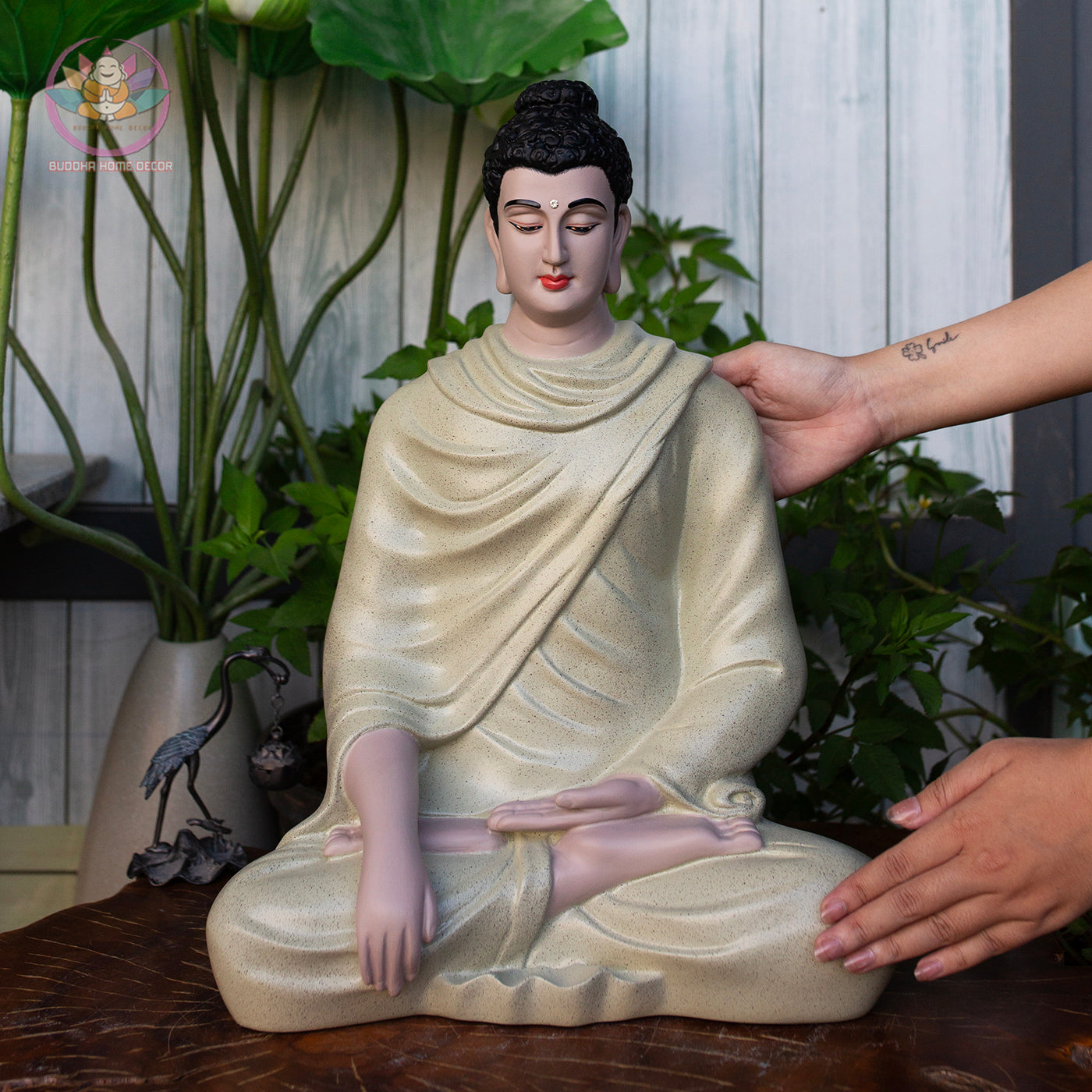 Granite-Look Buddha Statue – Shakyamuni in Meditation | 3D Printed & Hand-Finished | 18.1" Resin Sculpture | Vietnamese Handmade Altar Decor