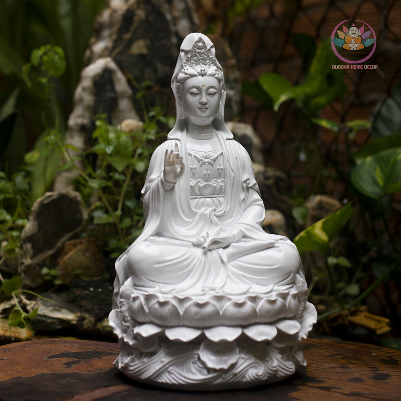 White Guanyin Statue 11.8” | Kuan Yin Goddess of Mercy Figurine | Resin Sculpture for Altar, Zen Home, Meditation, Spiritual Gift