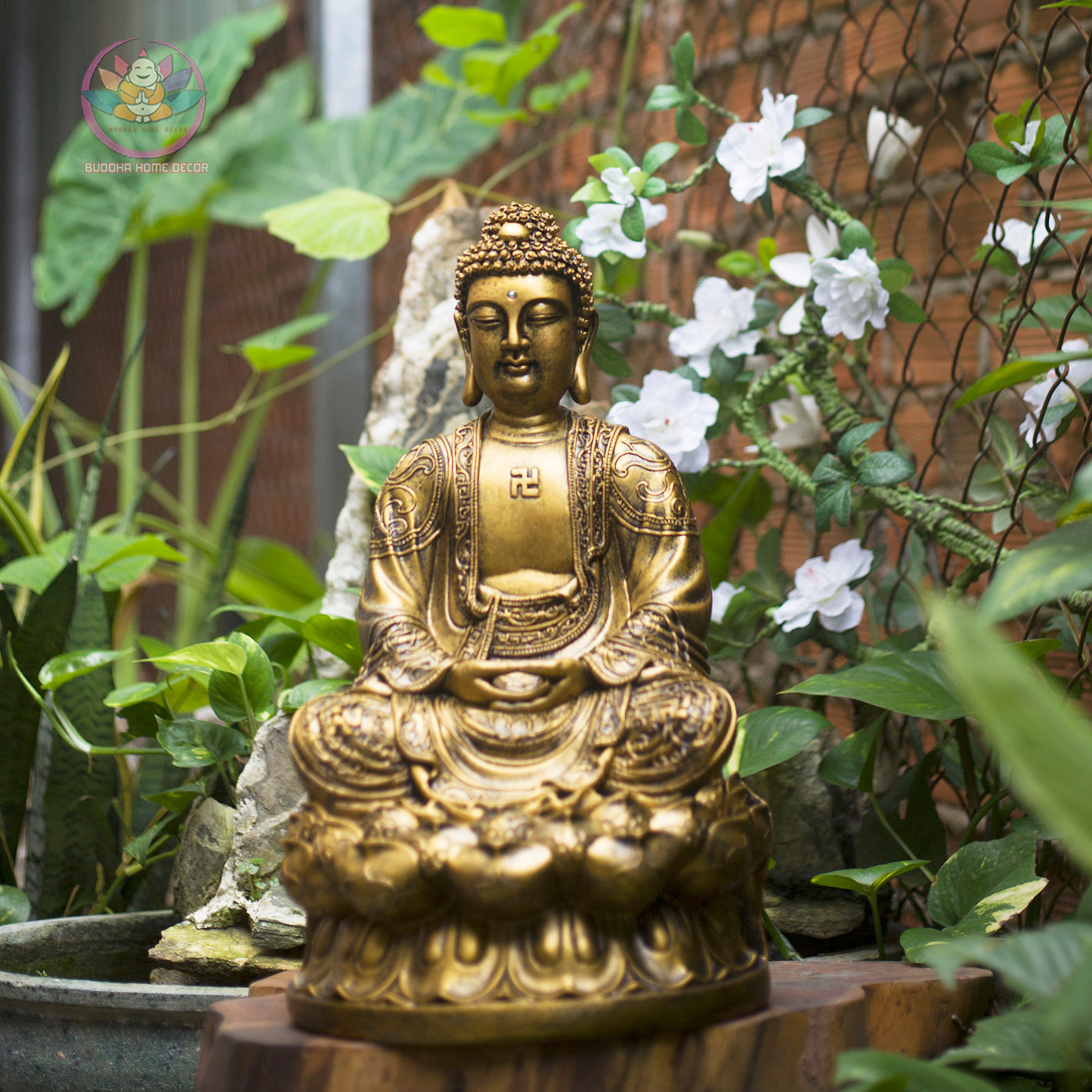Amitabha Buddha Statue – Antique Bronze Finish Resin Sculpture – Zen Meditation Decor, Buddhist Altar Ornament, Spiritual Gift