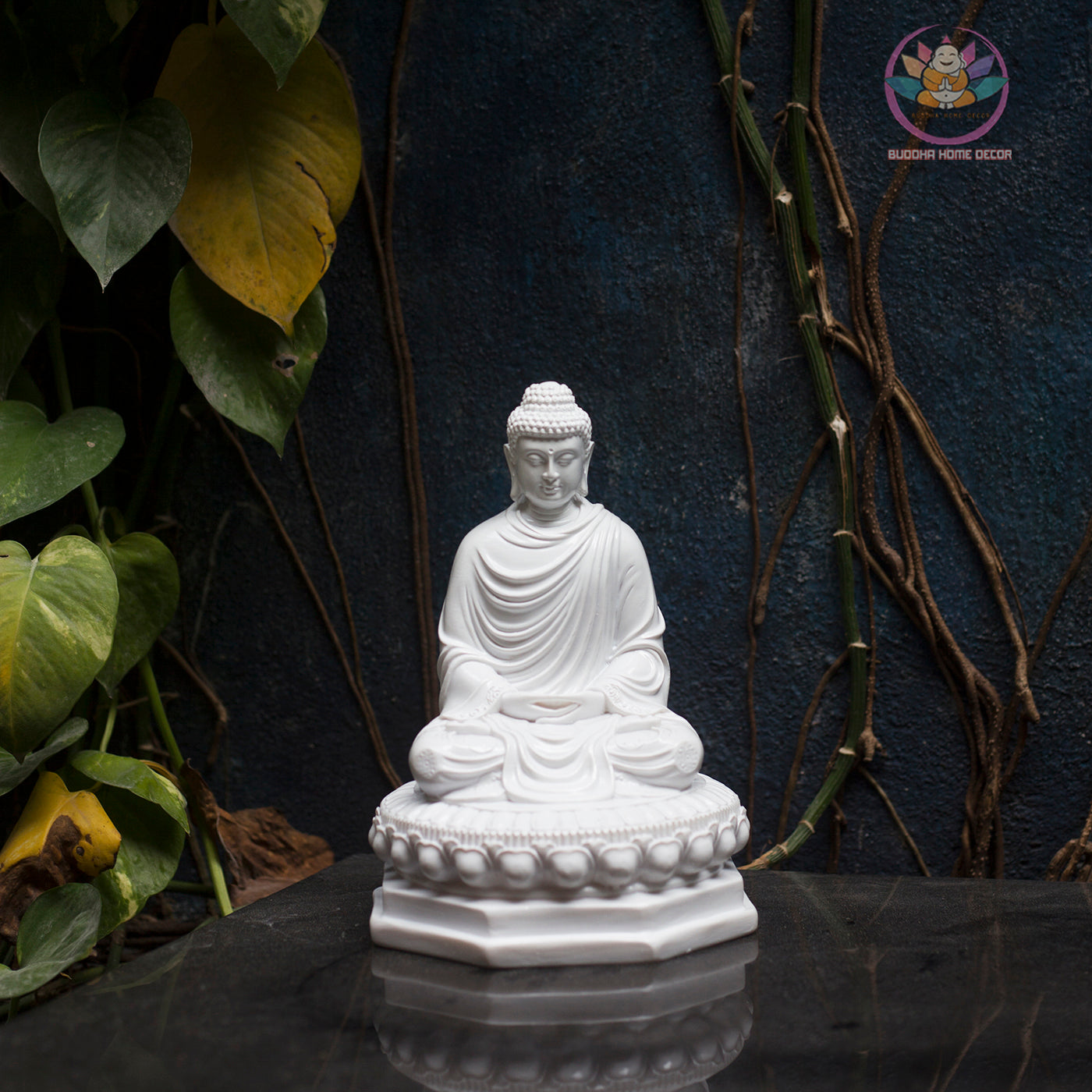 White Buddha Statue 8.7” | Meditating Buddha Figurine | Resin Sculpture for Altar, Zen Home, Yoga Studio, Spiritual Gift