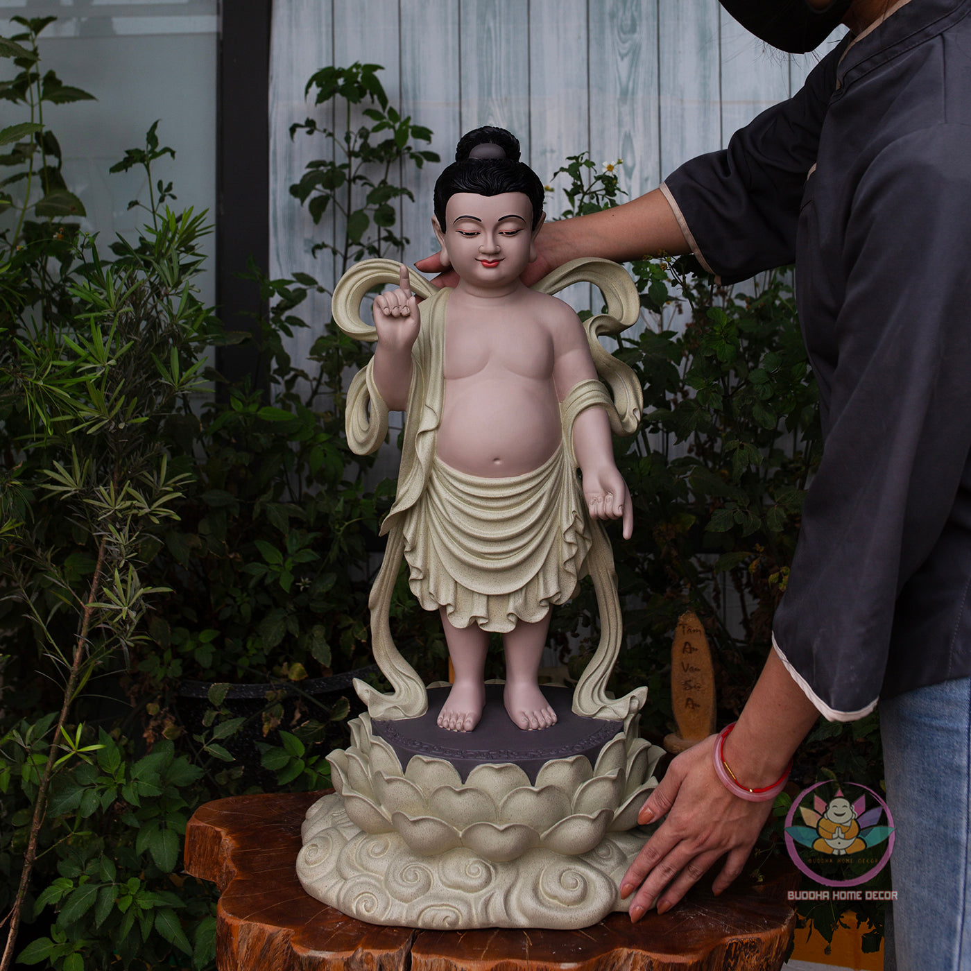 Baby Buddha Statue – Resin Prince Siddhartha Birth of Buddha Sculpture, Phật Đản Sanh Figurine, Vesak Altar Zen Home Decor (27.5")