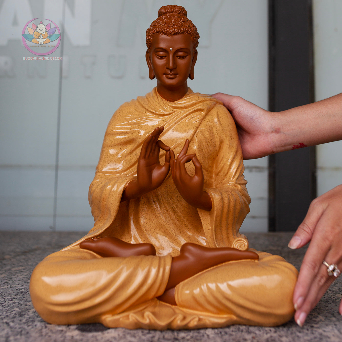 Shakyamuni Buddha Statue 14.5" | Composite Resin and Stone Powder| Turning the Wheel of Dharma Pose