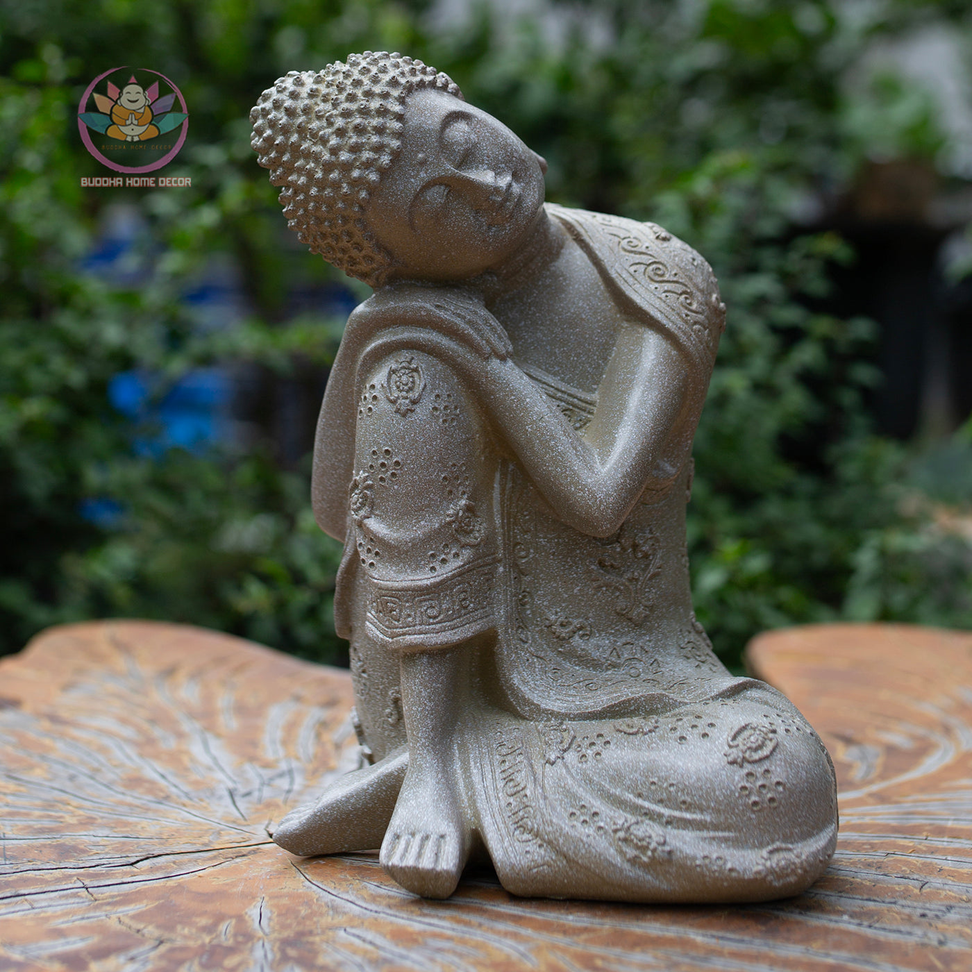 Resting Buddha Statue 9" – Golden Antique Finish Peaceful Sleeping Buddha Figurine