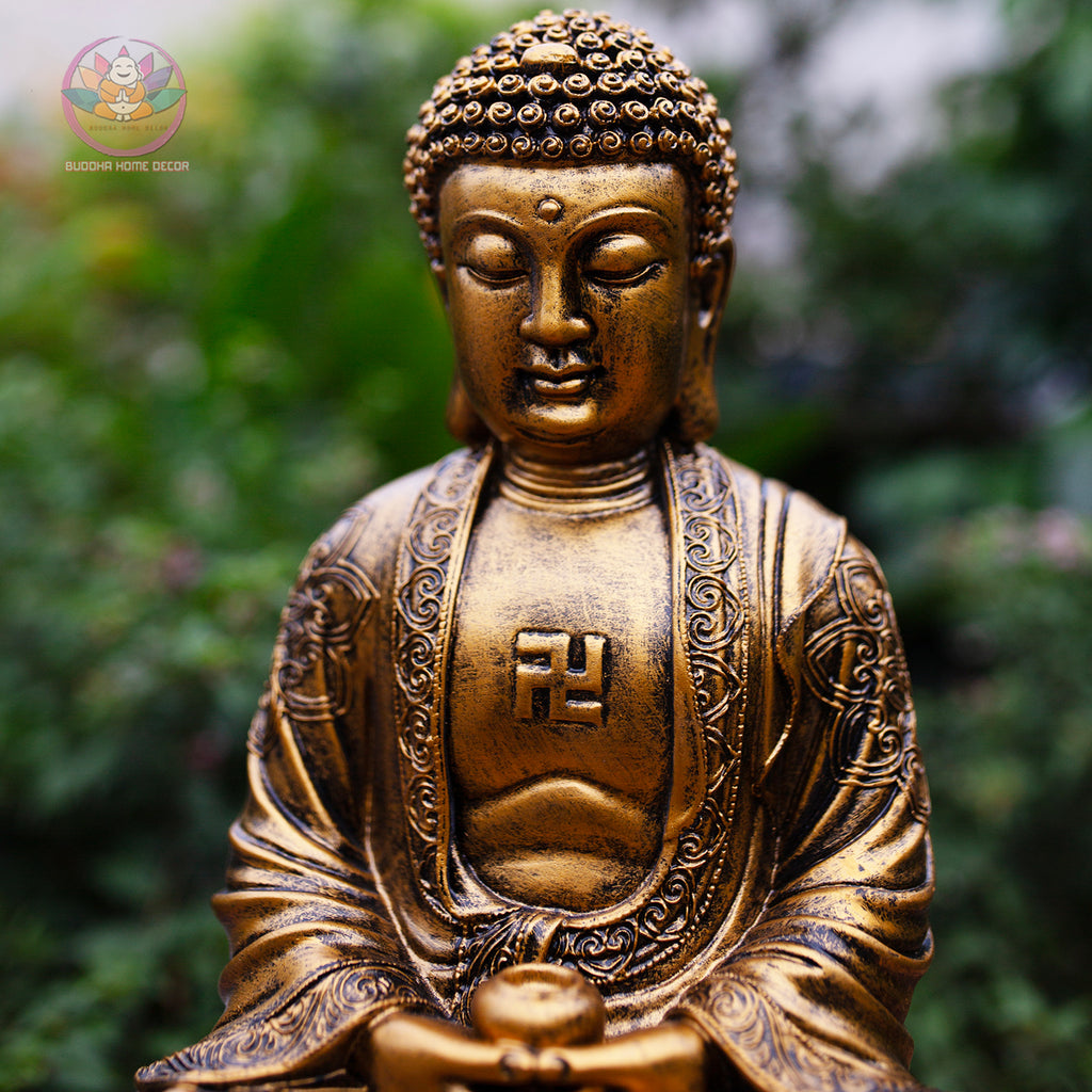 Amitabha Buddha Statue – Antique Bronze Resin Sculpture – Zen Meditation Decor, Buddhist Altar Ornament, Spiritual Gift