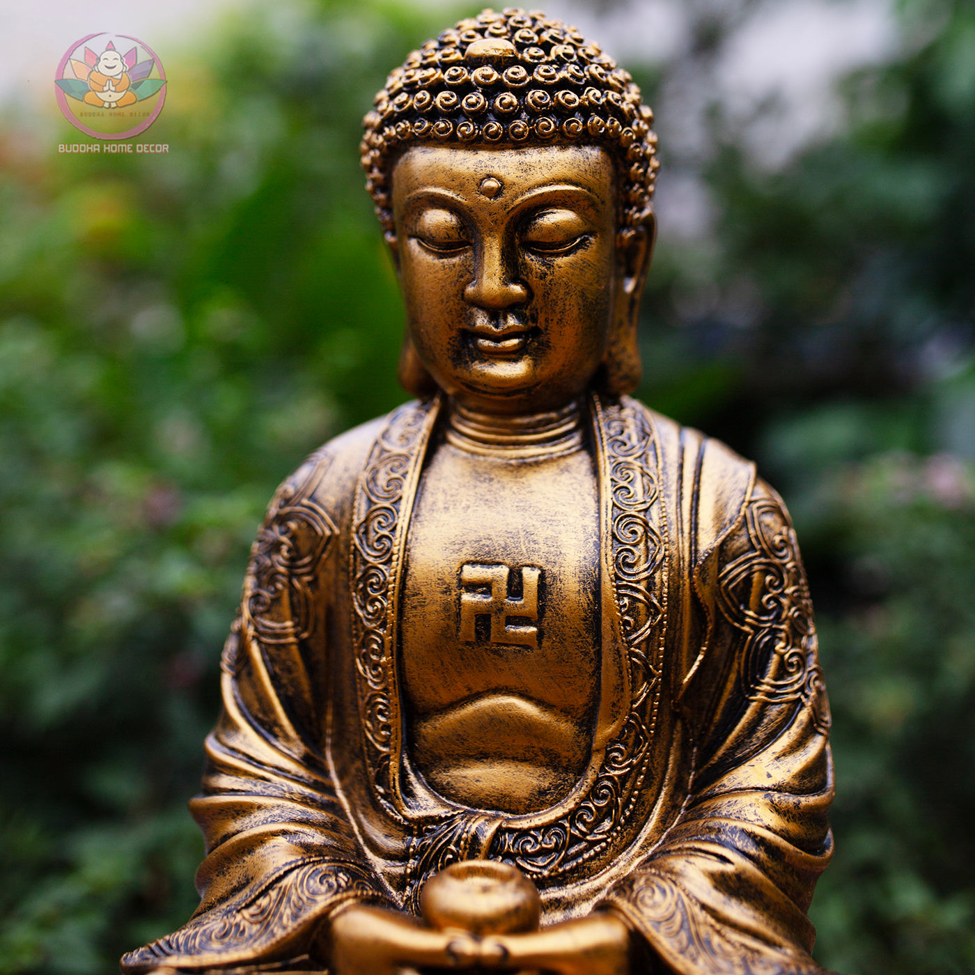 Amitabha Buddha Statue – Antique Bronze Resin Sculpture – Zen Meditation Decor, Buddhist Altar Ornament, Spiritual Gift