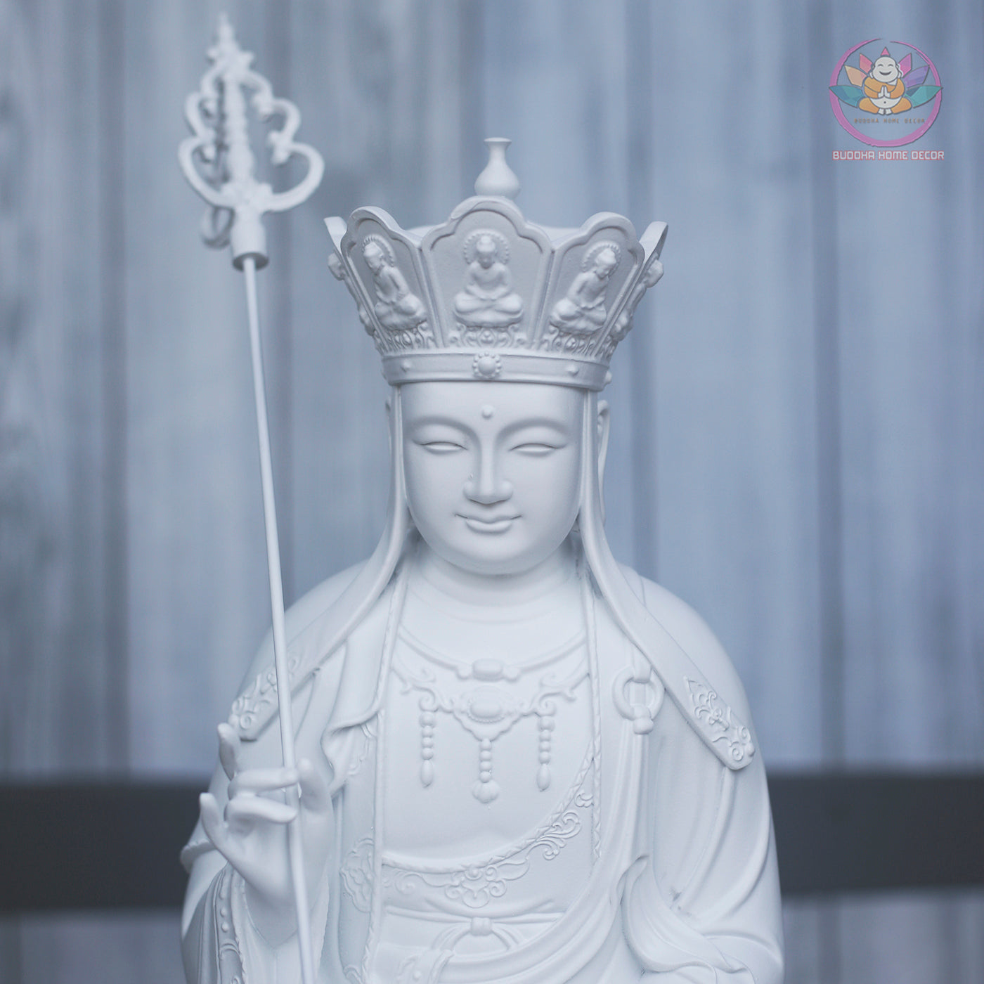 White Ksitigarbha Statue – 15.7" Resin Jizo Bodhisattva Figurine – Zen Home Altar, Meditation Room, Asian Spiritual Decor Gift