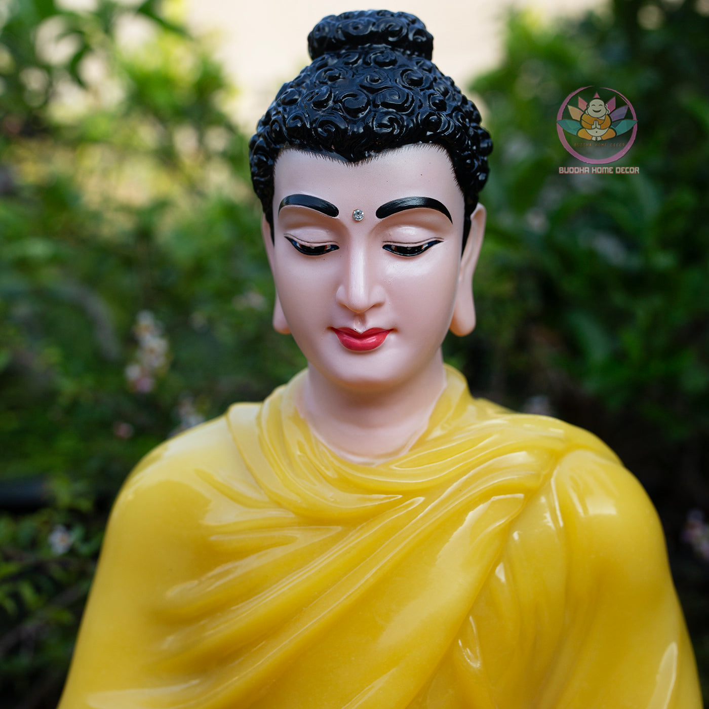 Shakyamuni Buddha Statue on 2-Layer Lotus Base – 50cm | Yellow Quartz Finish | Meditation Buddha | Spiritual Home Decor