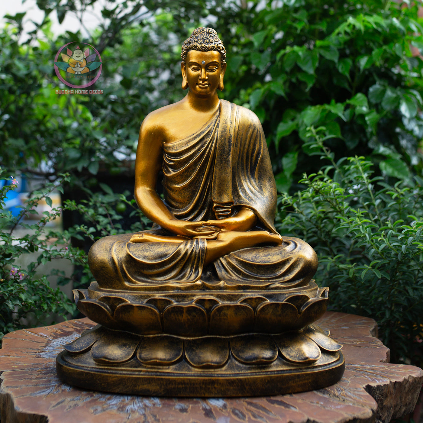 Buddha Statue Set – Shakyamuni 50 cm, Ksitigarbha and Quan Yin 40 cm | Composite Resin and Stone Powder | Golden Finish Buddhist Altar Decor