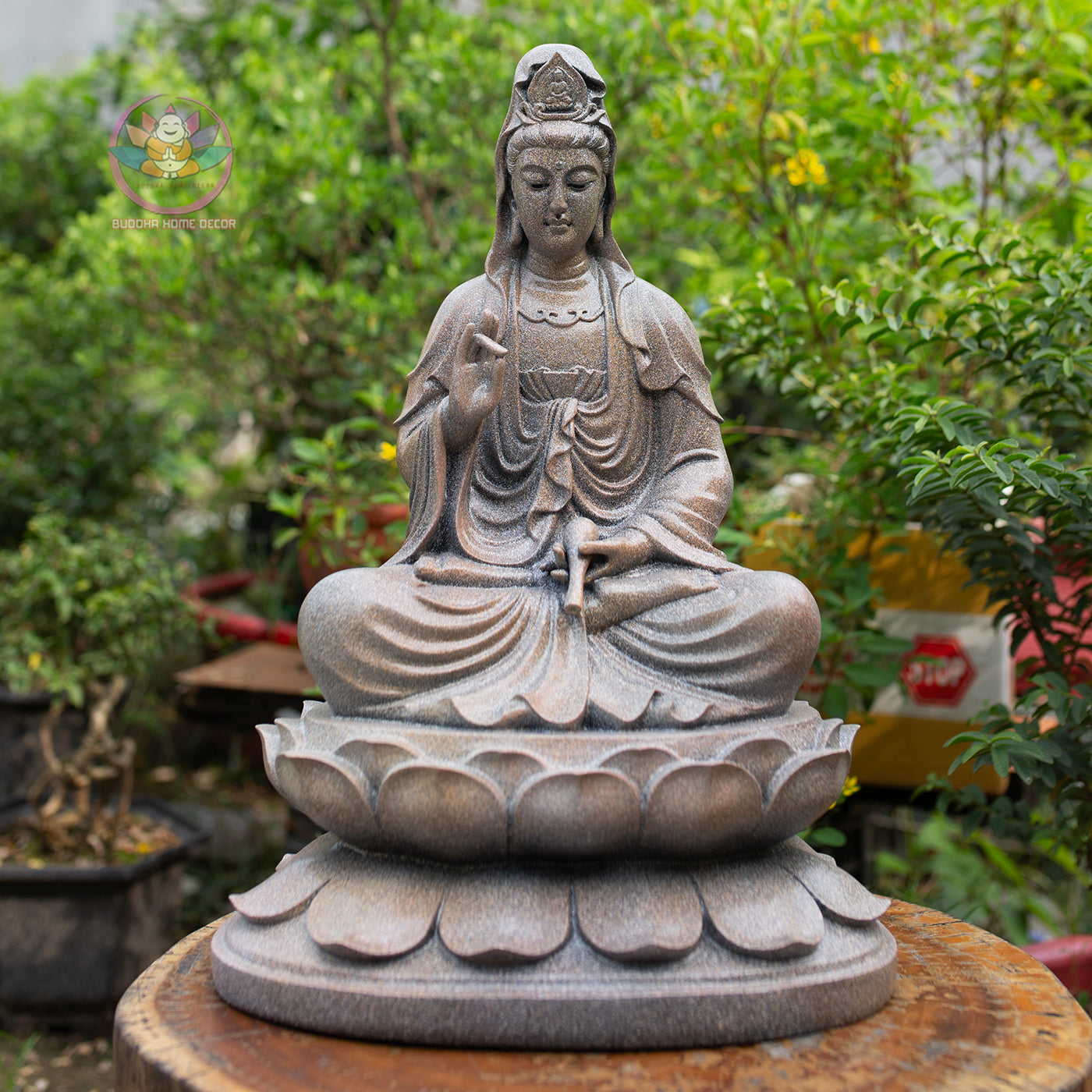 Guanyin Bodhisattva Statue 17.7" – Kwan Yin Seated on Lotus Pedestal, Goddess of Mercy Sculpture